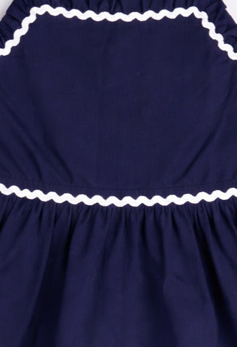 The Magic Wand Cotton Woven Strappy Ric Rac Tiered Dress - Navy Blue