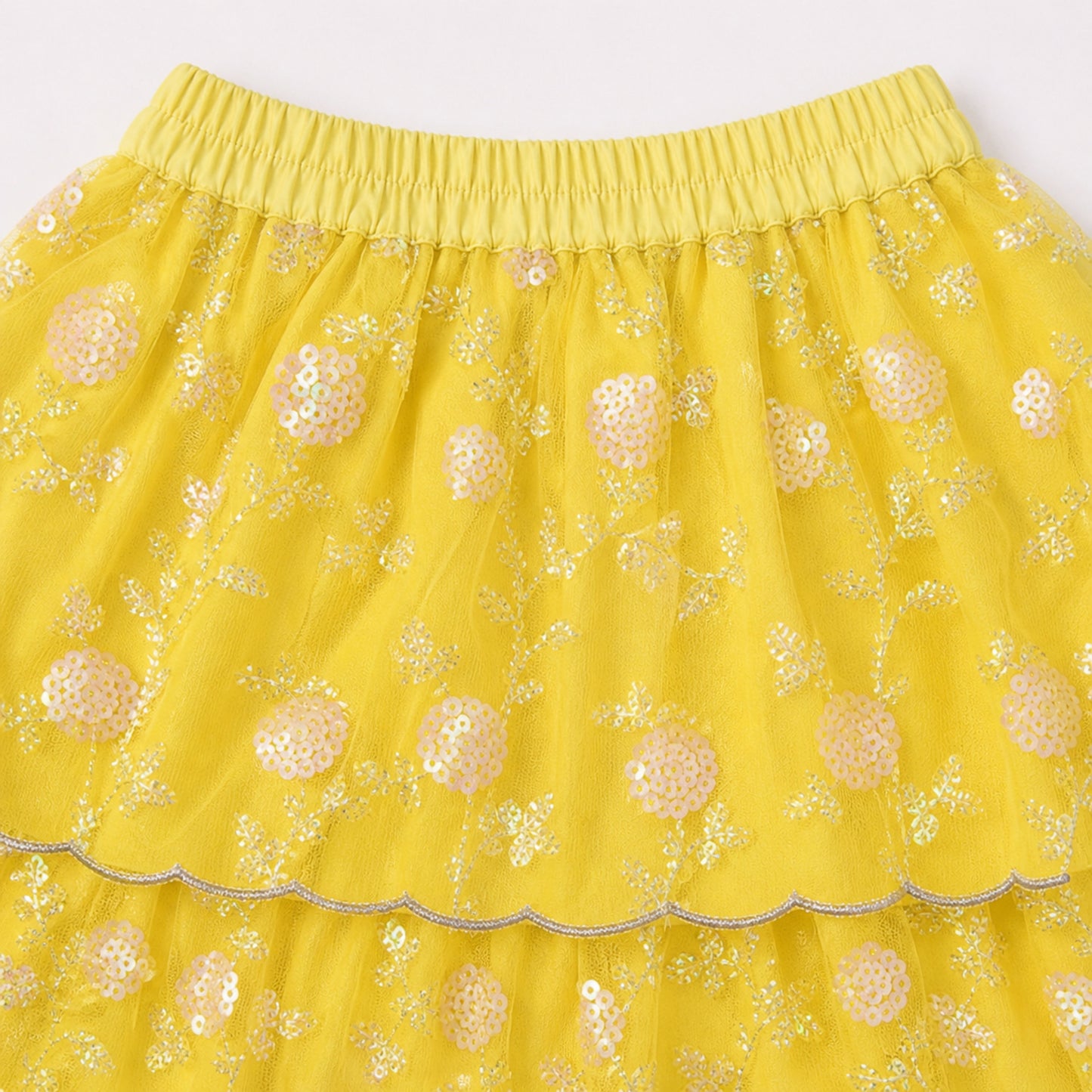 The Magic Wand Woven Strappy Floral Sequine Embroidered Choli And Lehenga Set With Dupatta - Yellow