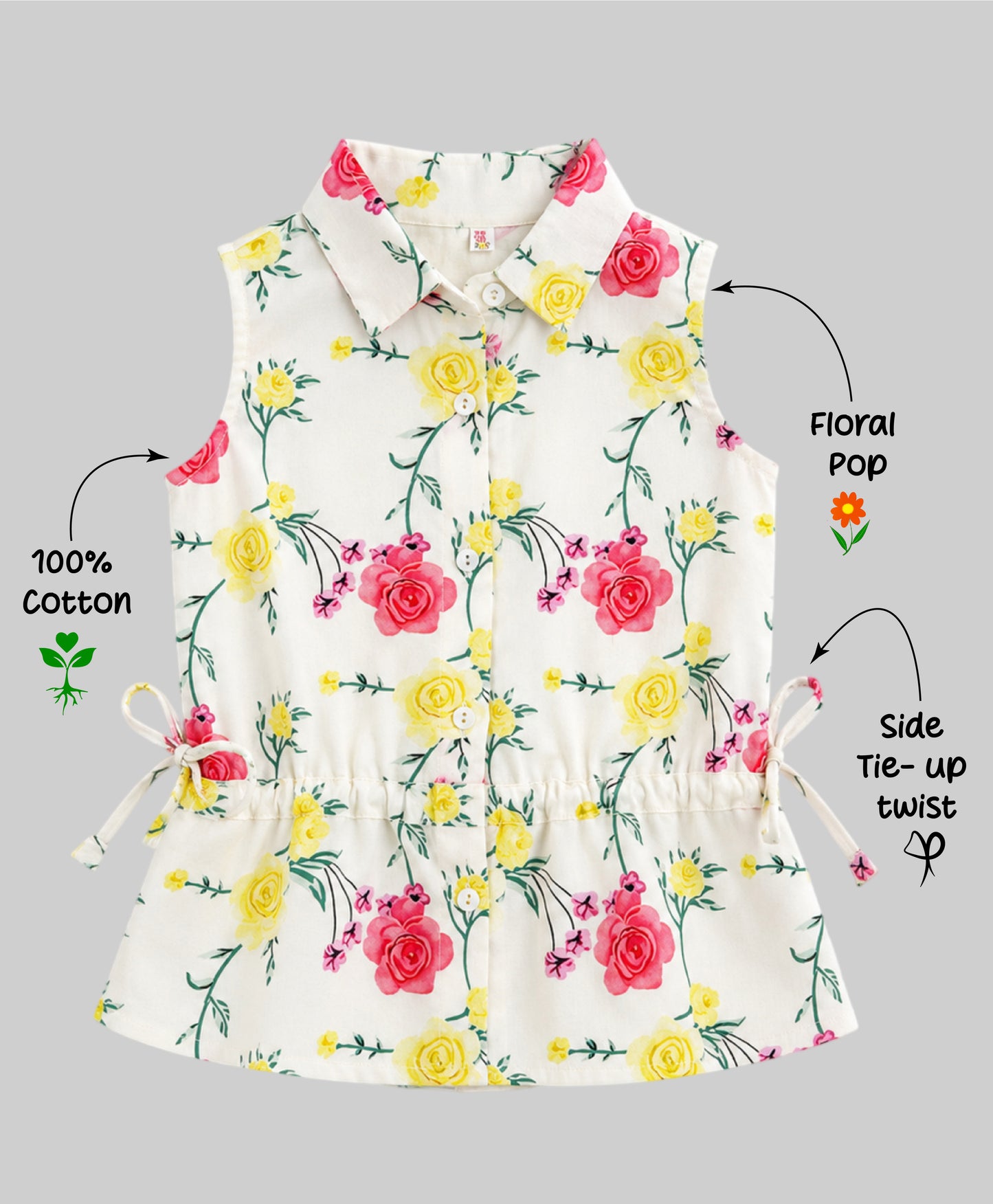 The Magic Wand Woven Sleeveless Floral Printed Waist Gathered Top - Multi Color