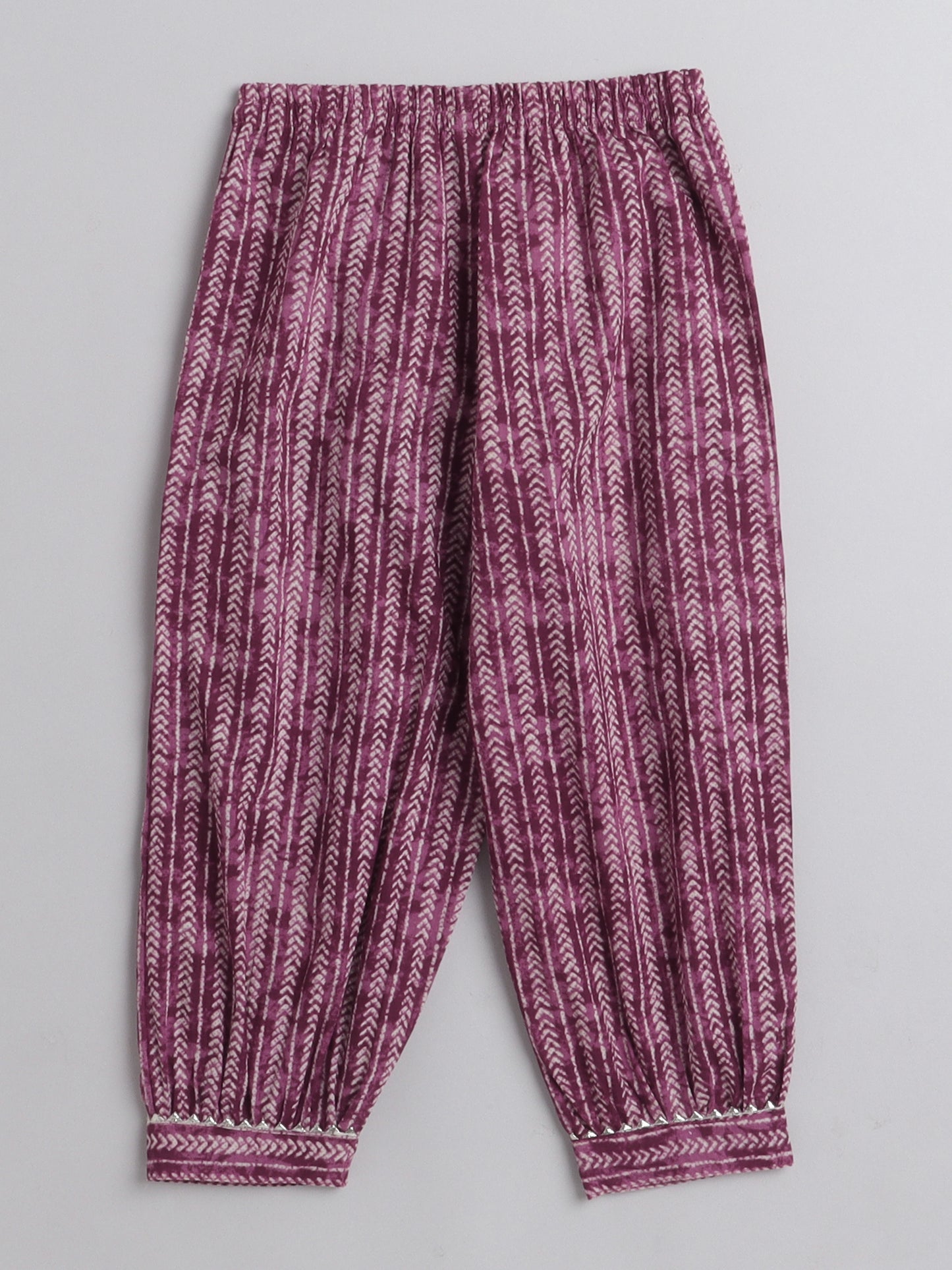 All Over Printed Elbo Sleeves Gathered Top With Afhgani Pants For Girls-Pink