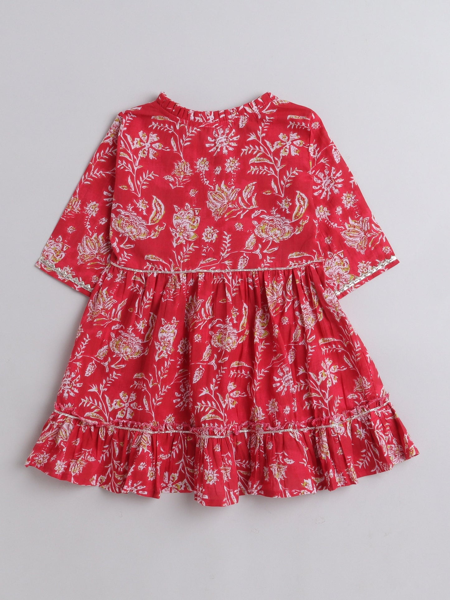 The Magic Wand All Over Printed Elbo Sleeves Gathered Top With Afhgani Pants For Girls Red