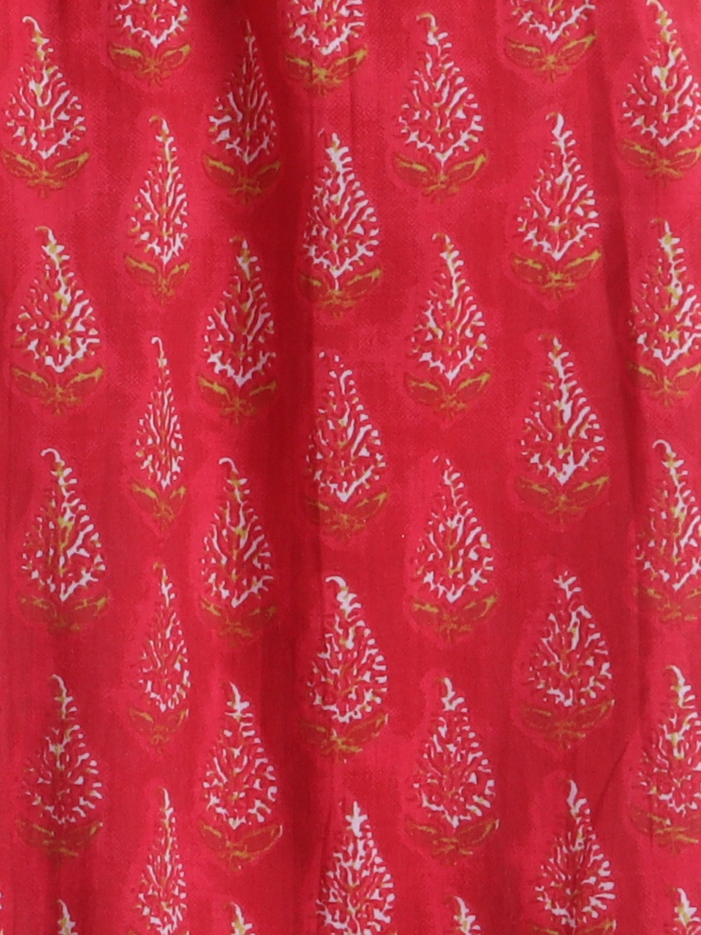 All Over Printed Elbo Sleeves Gathered Top With Afhgani Pants For Girls-Red