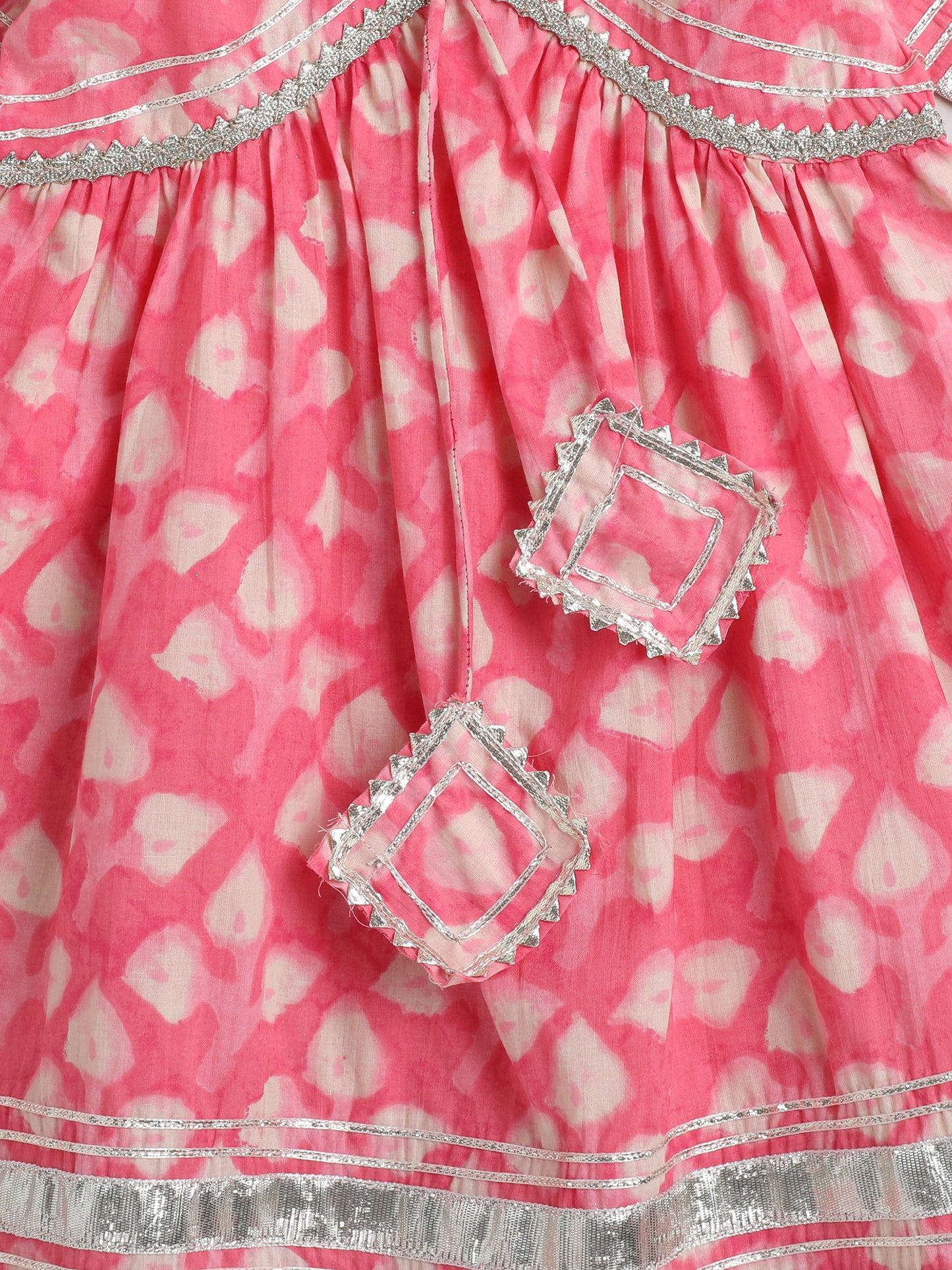 Printed Elbow Sleeves Tassled Gathered Aliya Cut Gota Kurta with Straight Pants-Coral