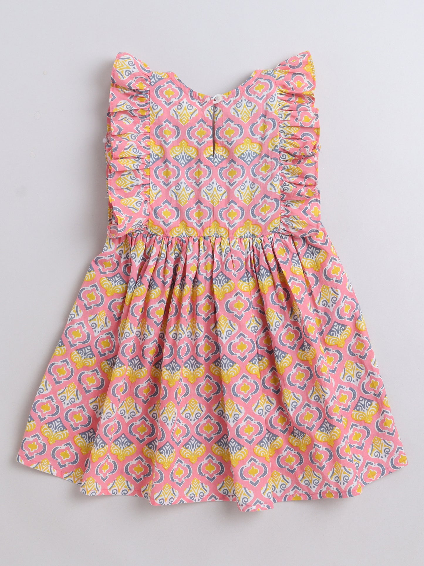 Frill Sleeves Floral Printed Fit & Flare Dress-Pink