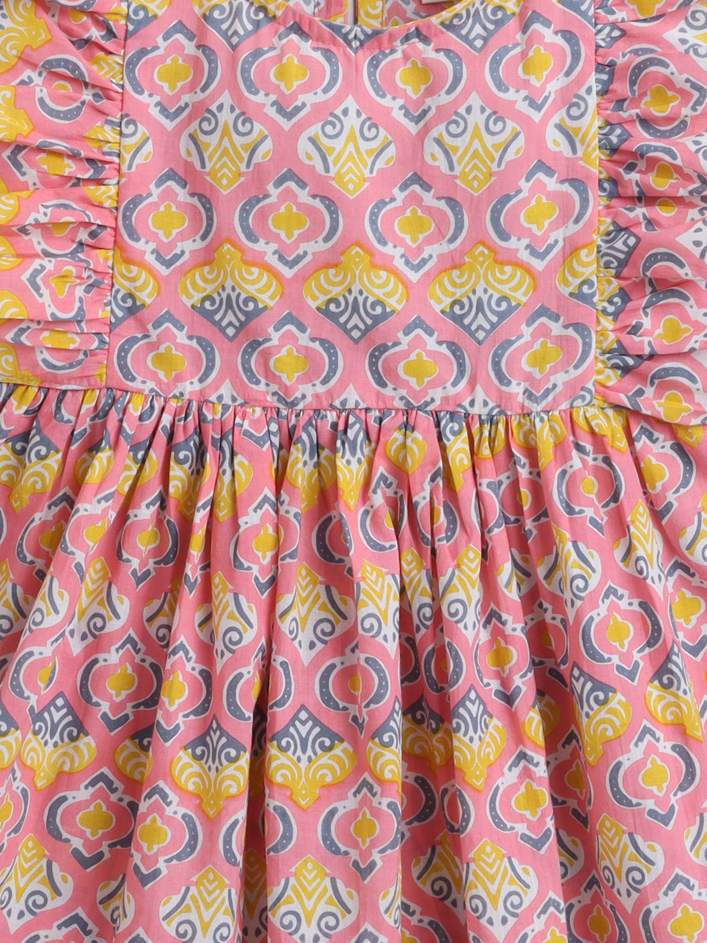 Frill Sleeves Floral Printed Fit & Flare Dress-Pink