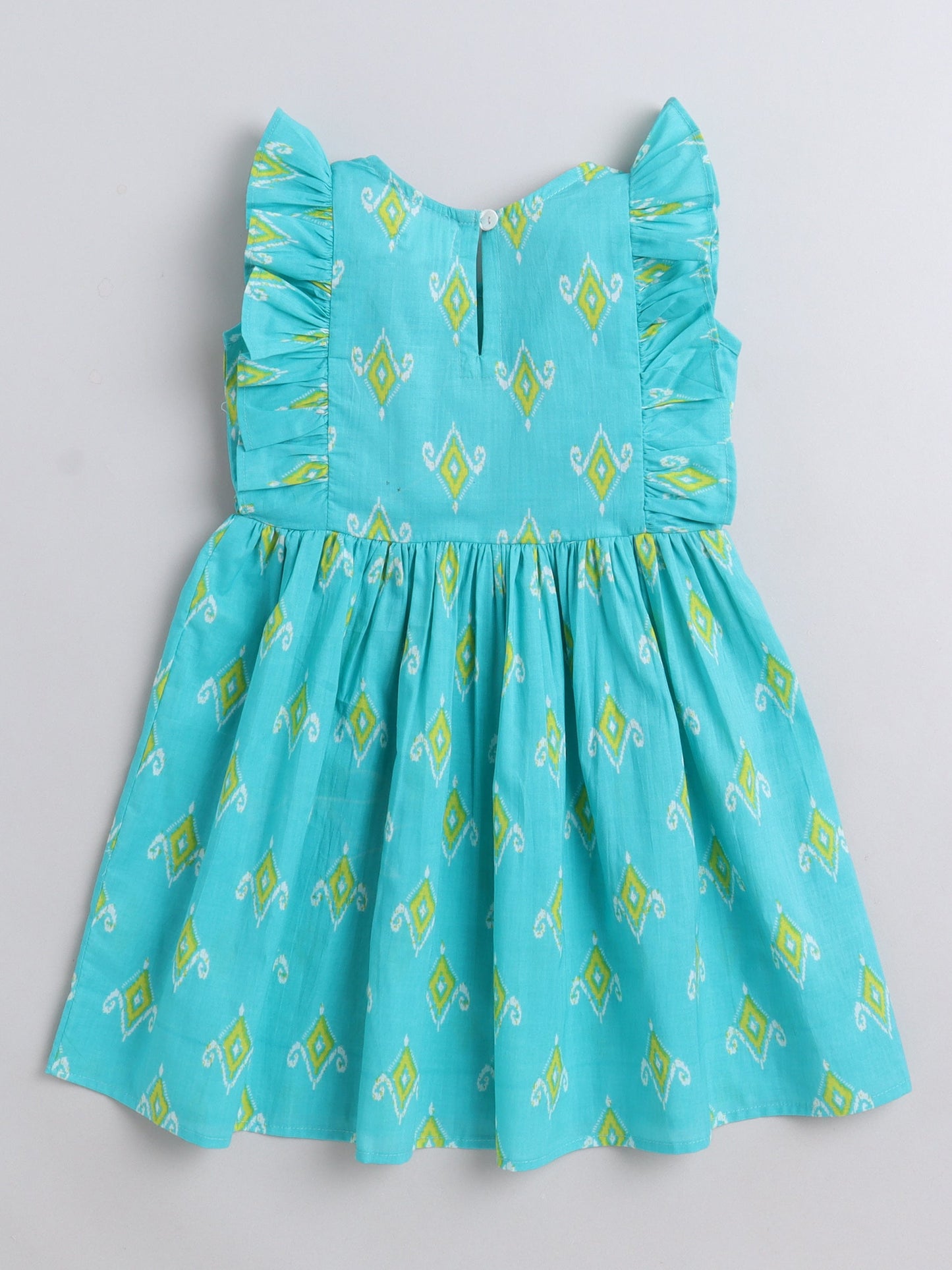 The Magic Wand Frill Sleeves Floral Printed Fit & Flare Dress - Turquoise