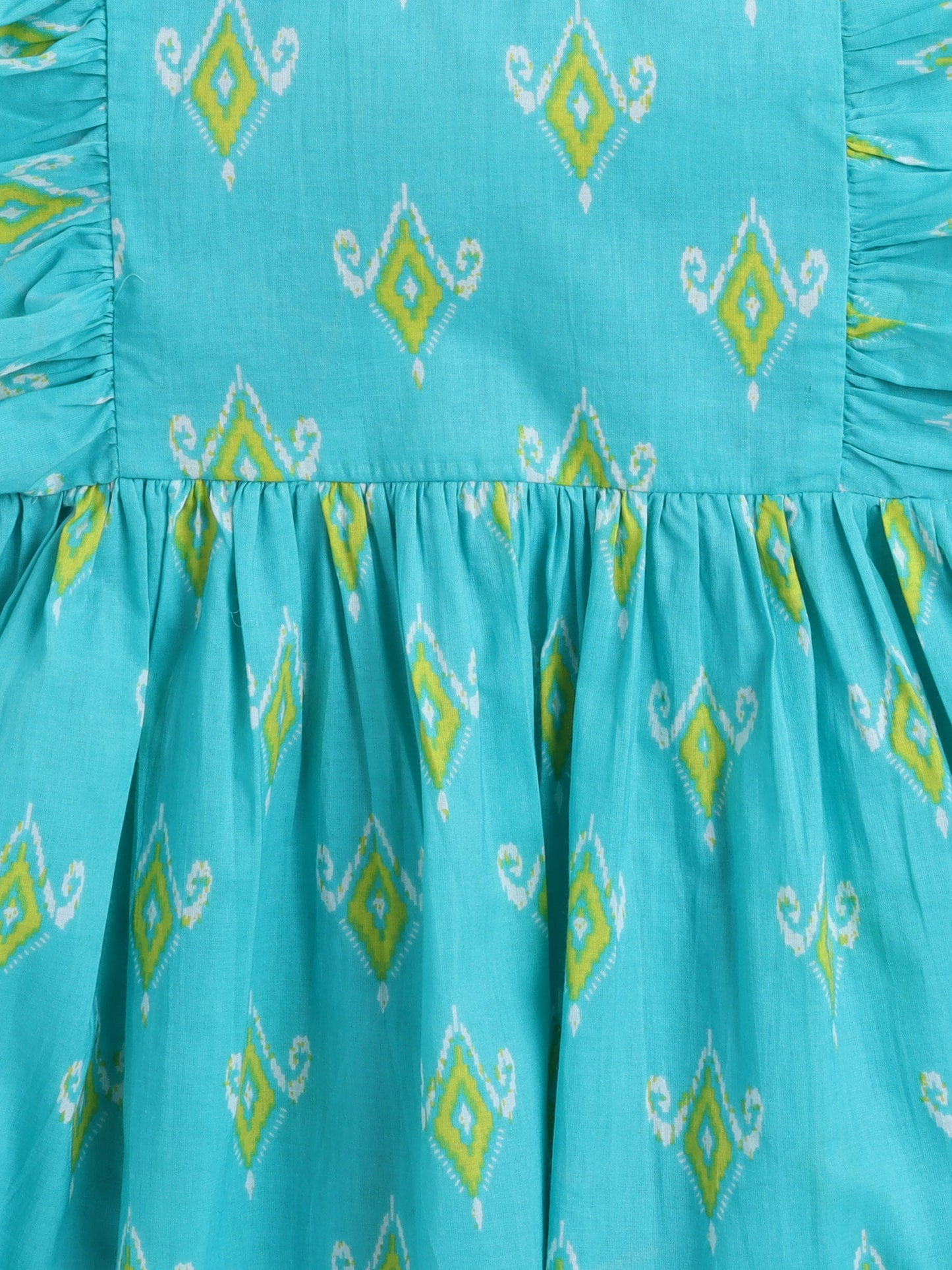 The Magic Wand Frill Sleeves Floral Printed Fit & Flare Dress - Turquoise