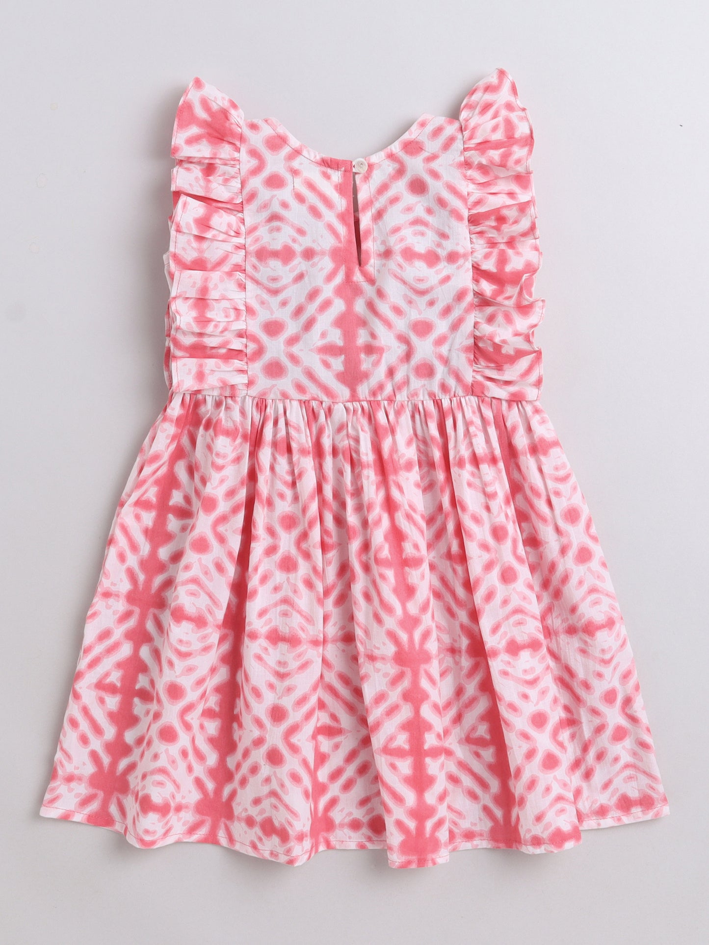 The Magic Wand Frill Sleeves Tie & Dye Printed Fit & Flare Dress - Pink