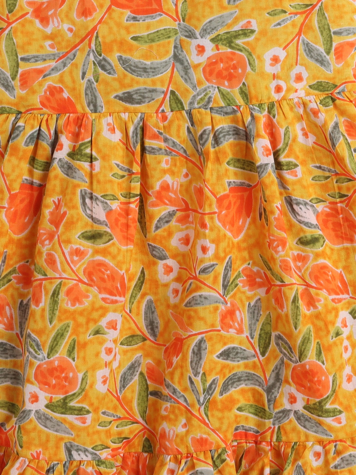 The Magic Wand Singlet Floral Printed Cotton Sustainable Sleeveless Strappy Tiered Dress - Mustard