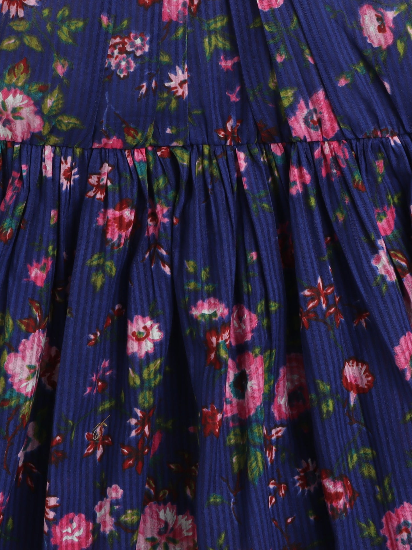 Cotton Floral Incut with Neckbelt Sleeveless Dress - Blue