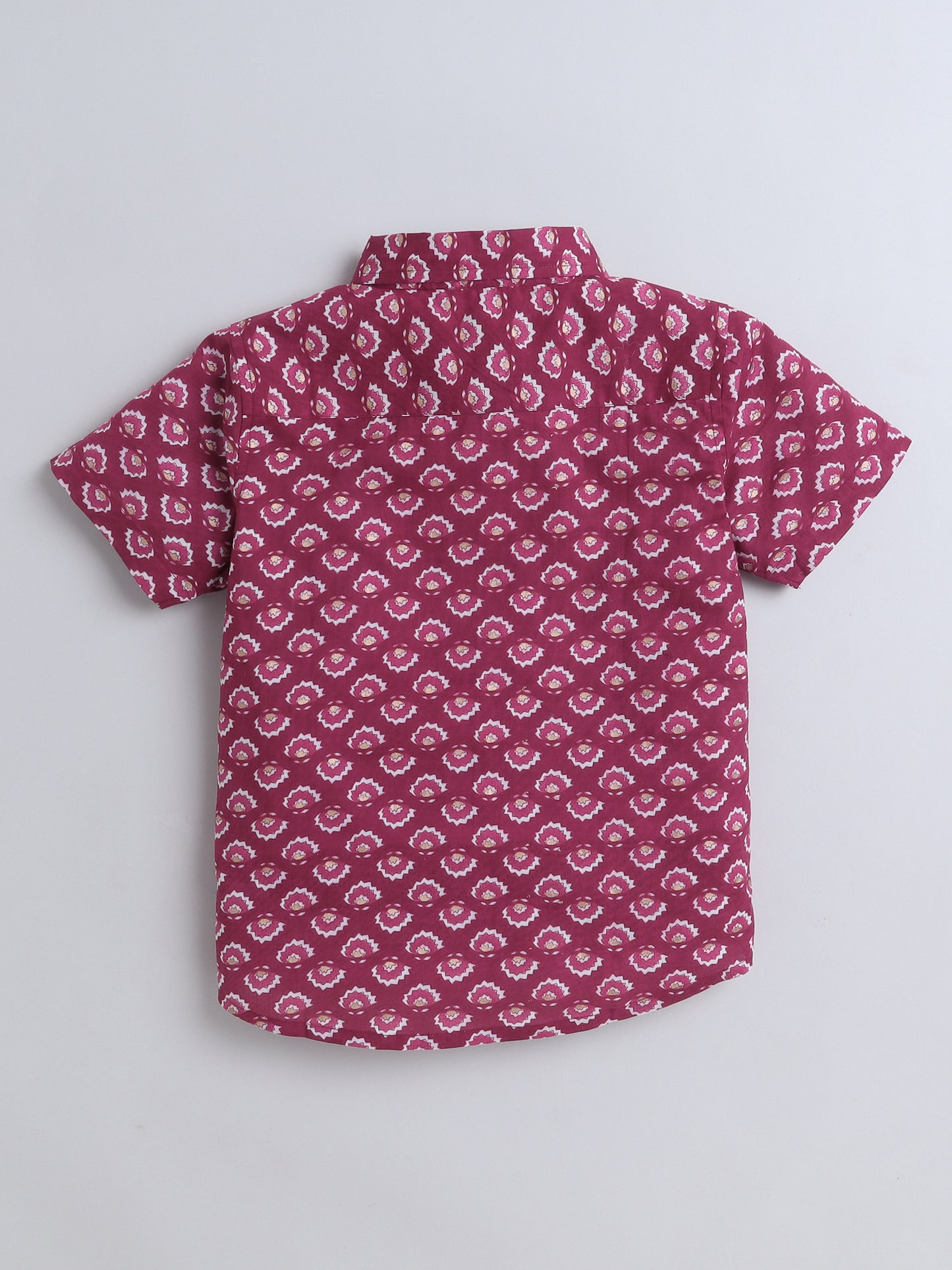 Half Sleeves Cotton Floral Print Shirt- Wine