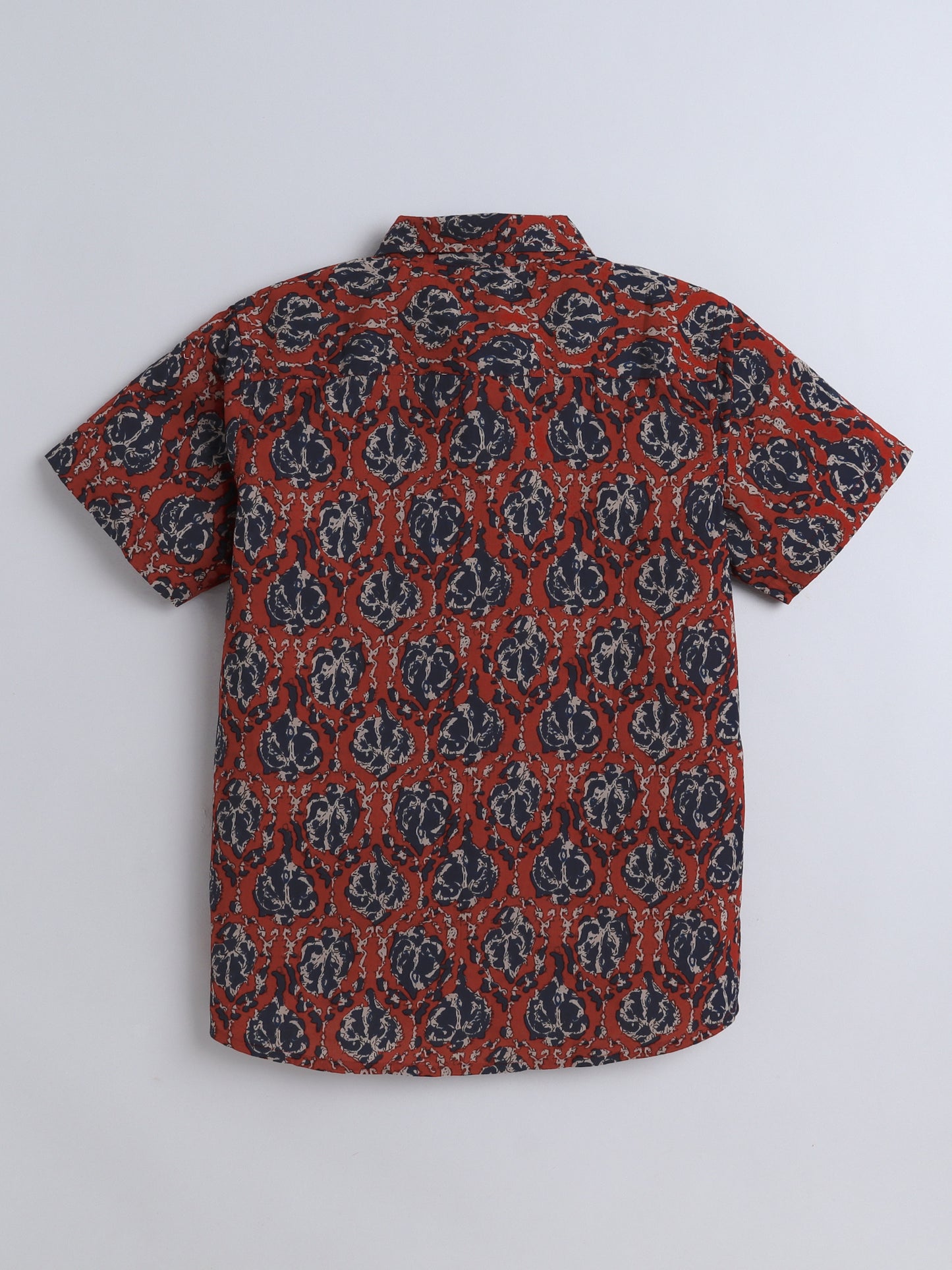 Half Sleeves Cotton Floral Print Shirt- Maroon