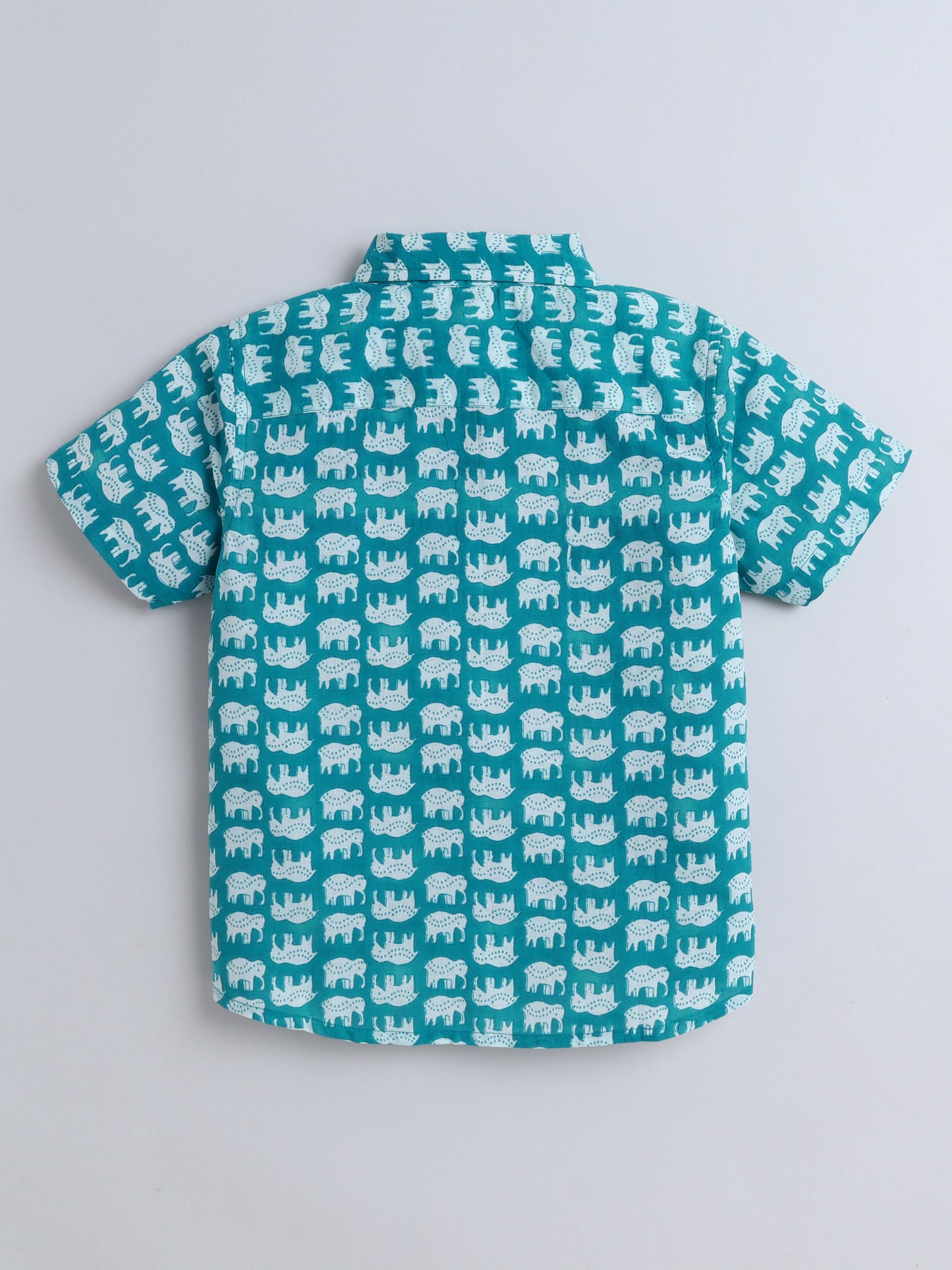 Full Sleeves Cotton Elephant Print Shirt- Blue