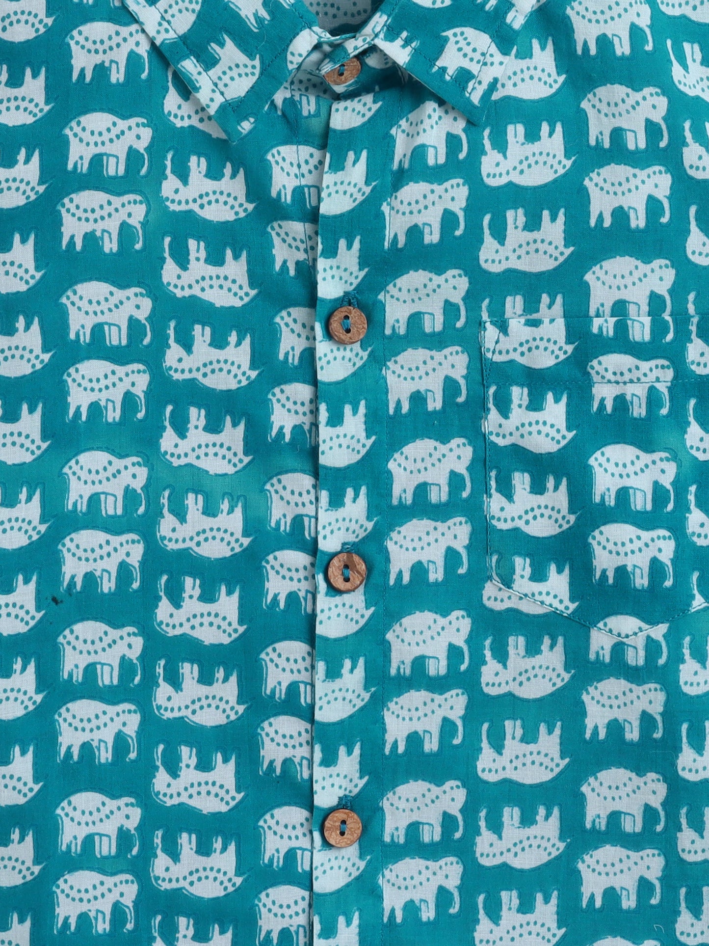 Full Sleeves Cotton Elephant Print Shirt- Blue