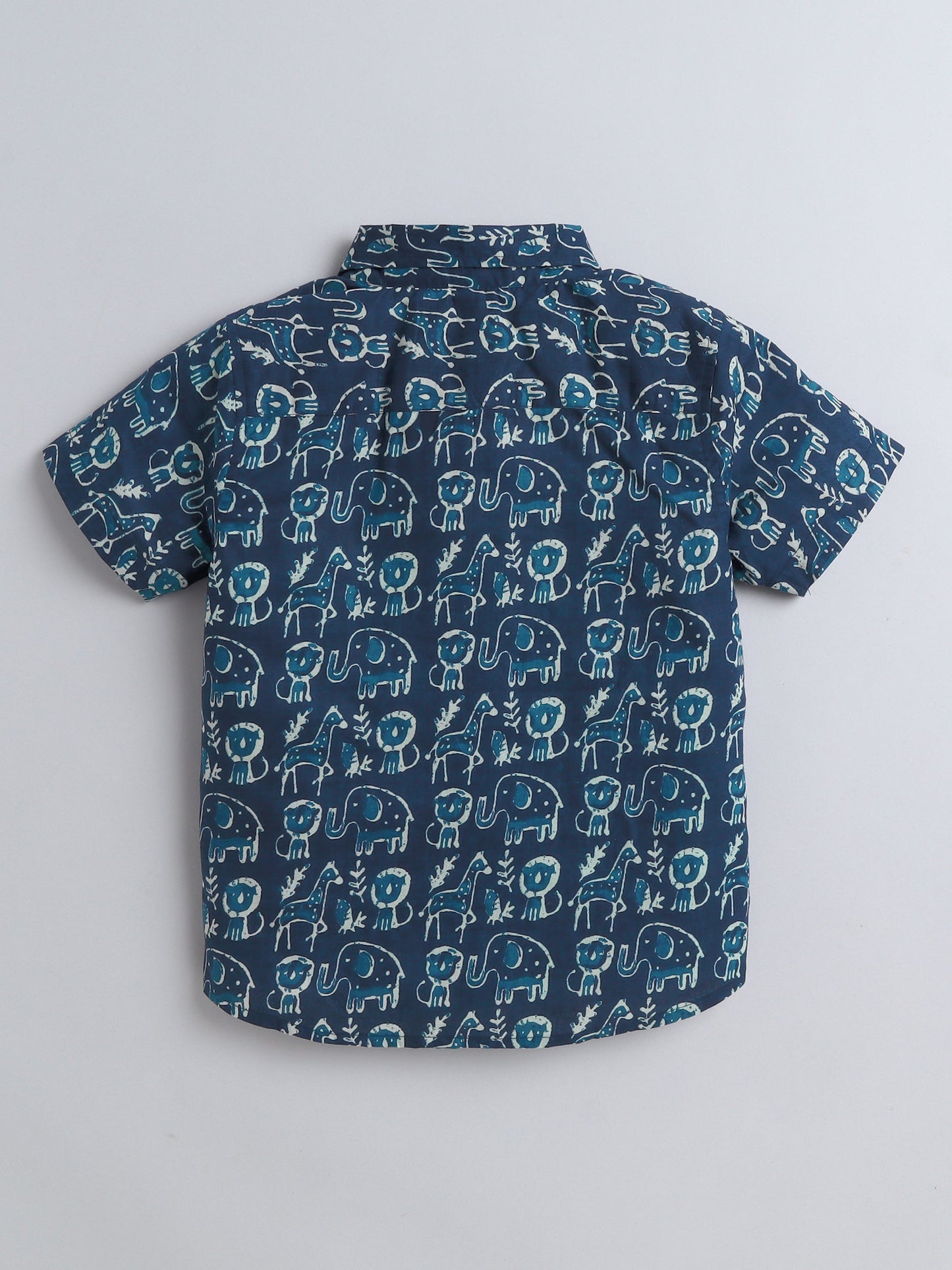 Half Sleeves Animal Printed Shirt - Indigo Blue