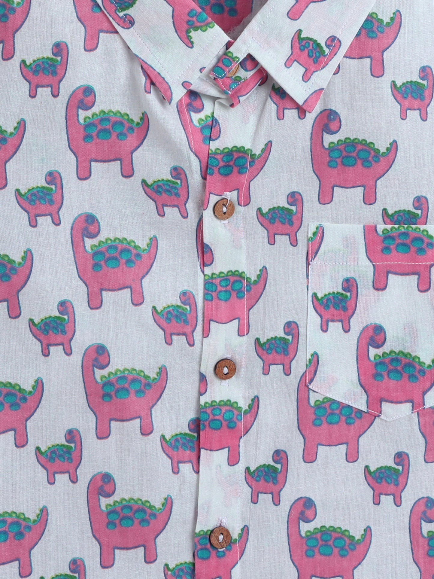 Dino Printed Cotton Half Sleeves Shirt - Pink