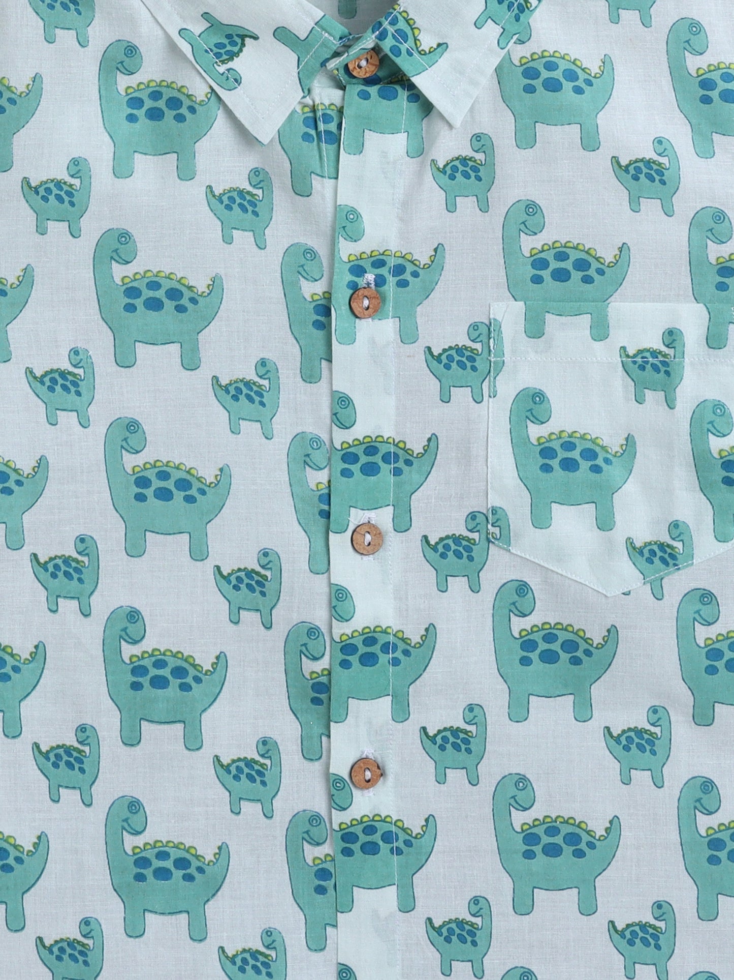 Dino Printed Cotton Half Sleeves Shirt - Blue