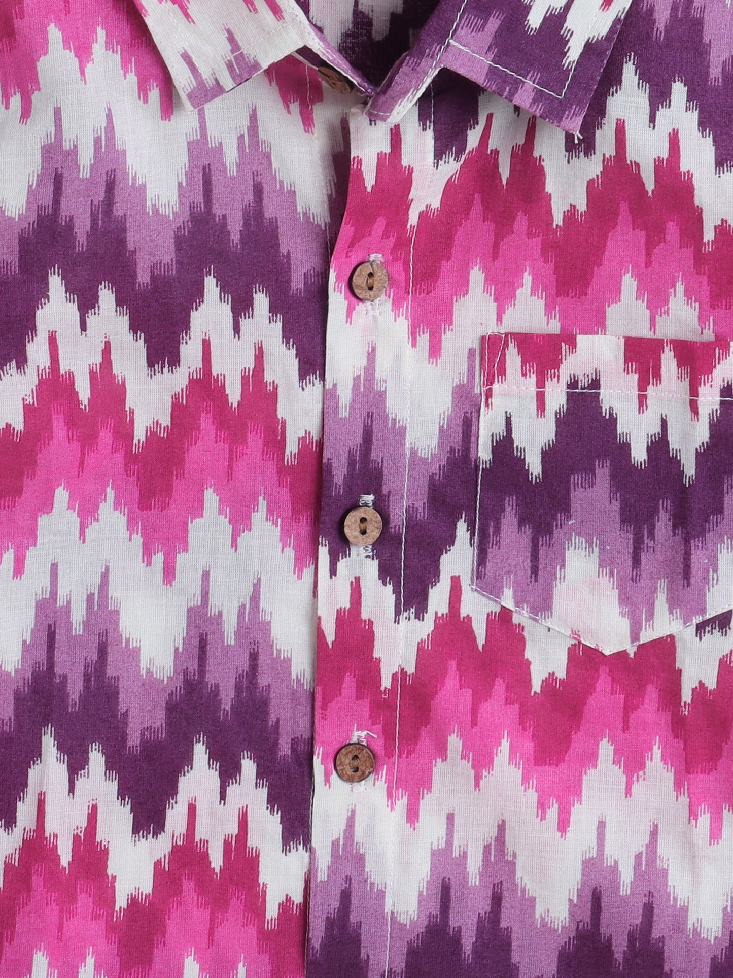 Ikat Print Cotton Half Sleeves Shirt - Pink