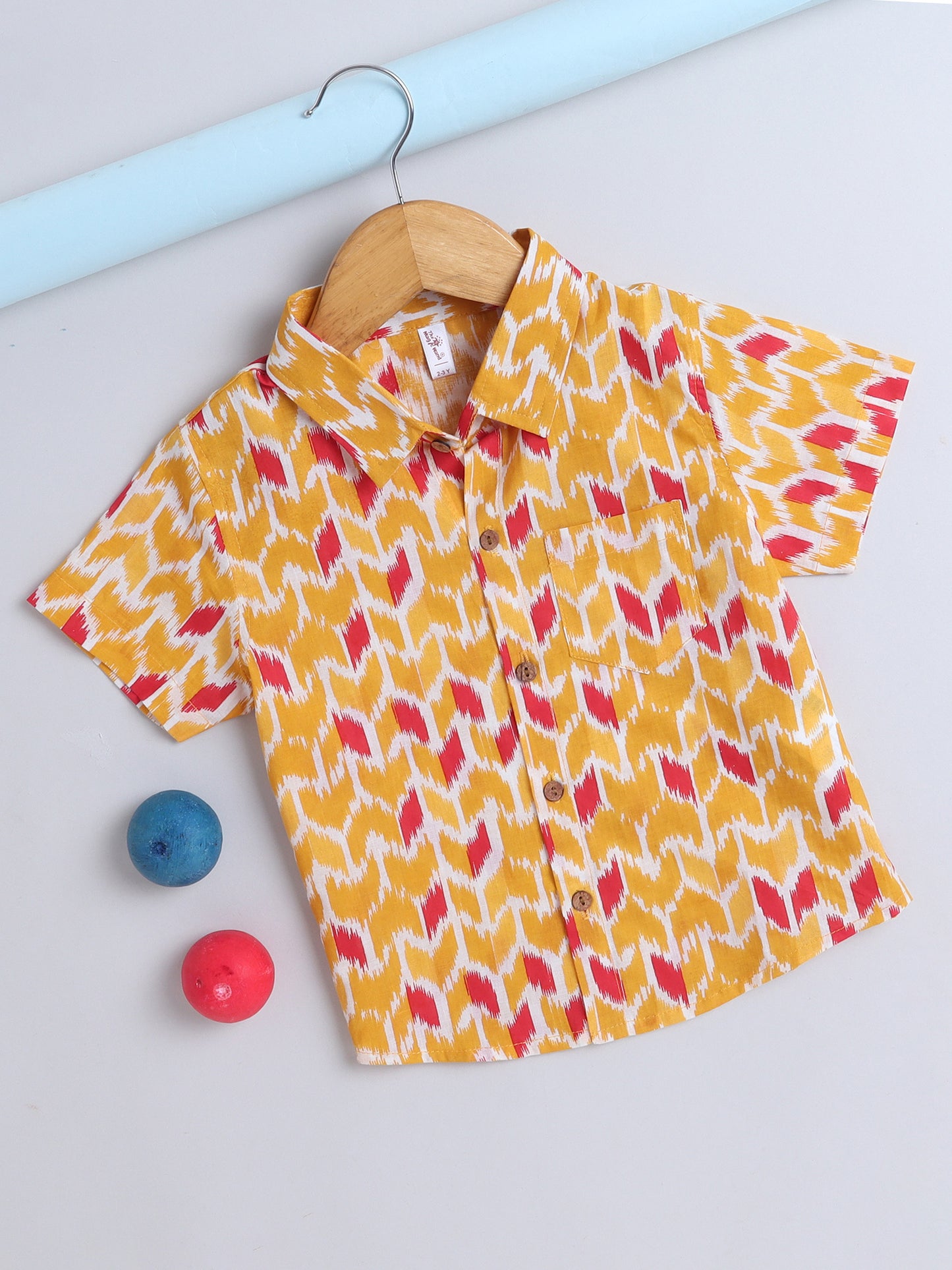 Half Sleeves Ikat Print Shirt - Mustard