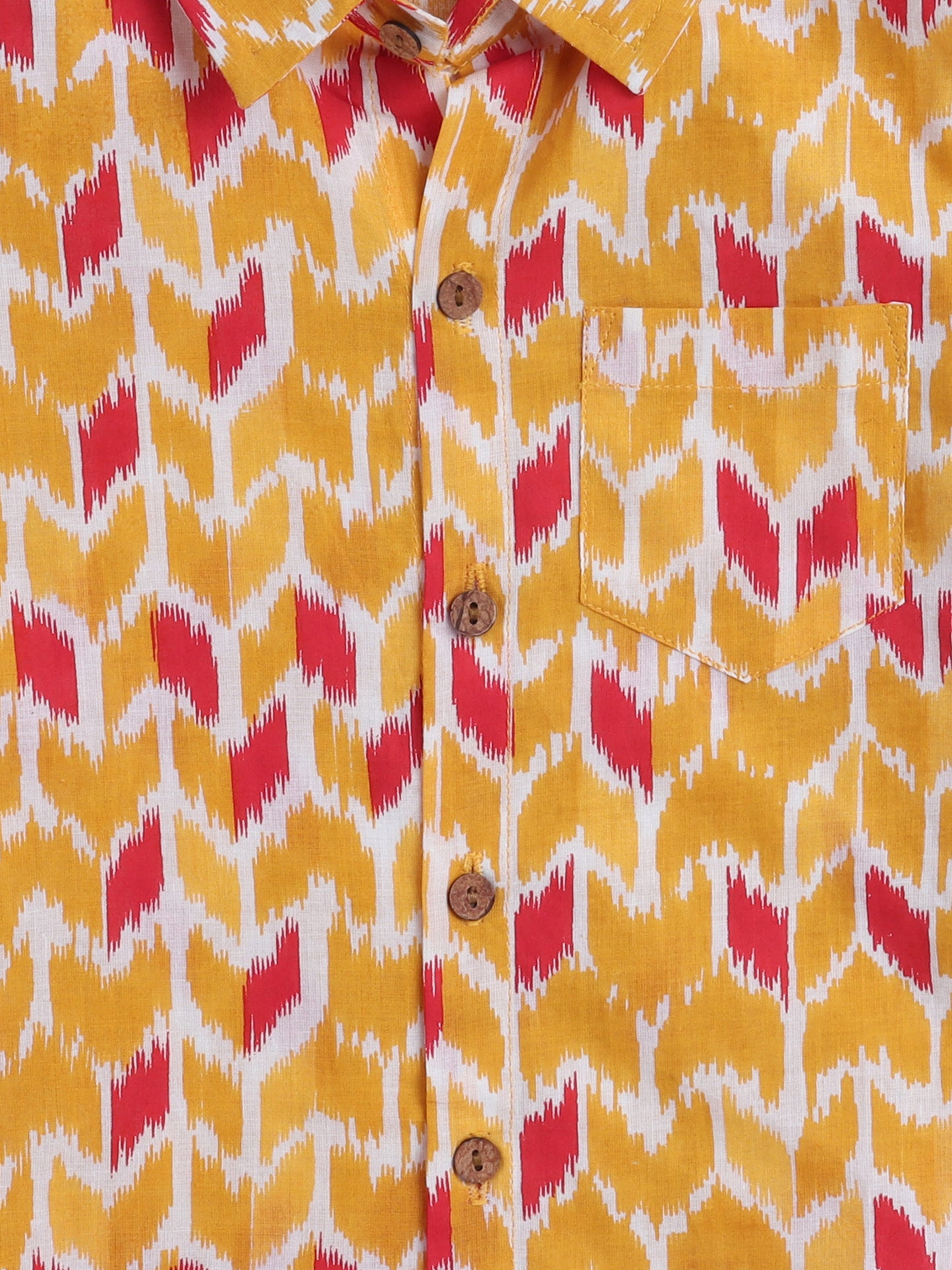 Half Sleeves Ikat Print Shirt - Mustard
