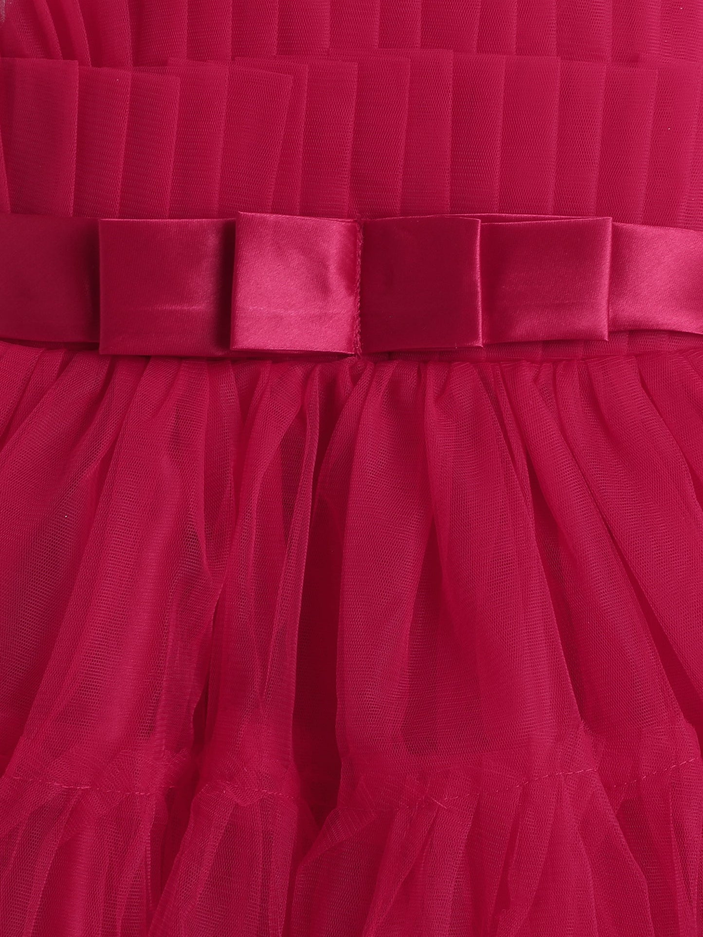 Pleated Solid Flared Dress - Red