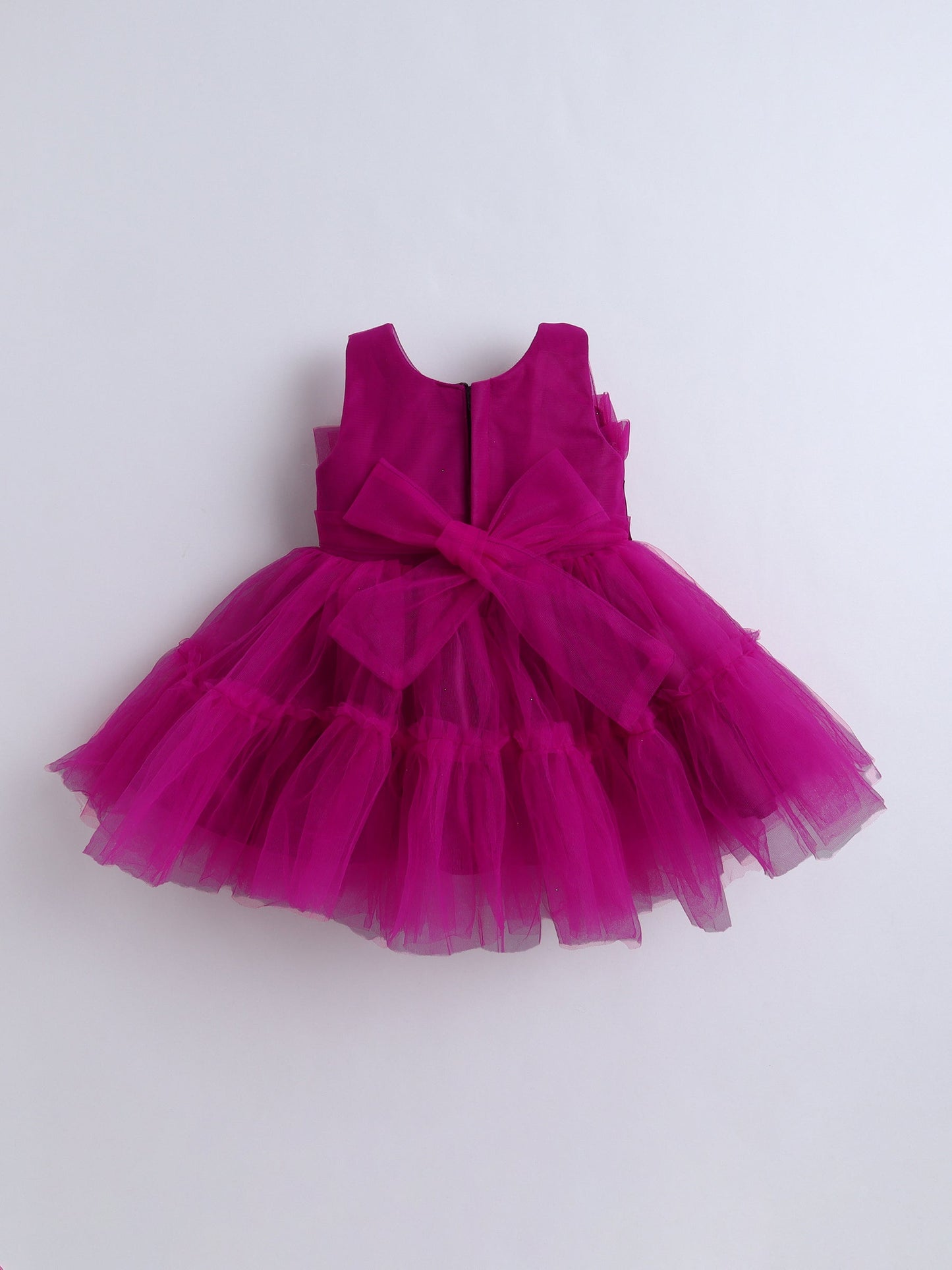 Sleeveless Bow Applique Detailed Flared Dress - Magenta