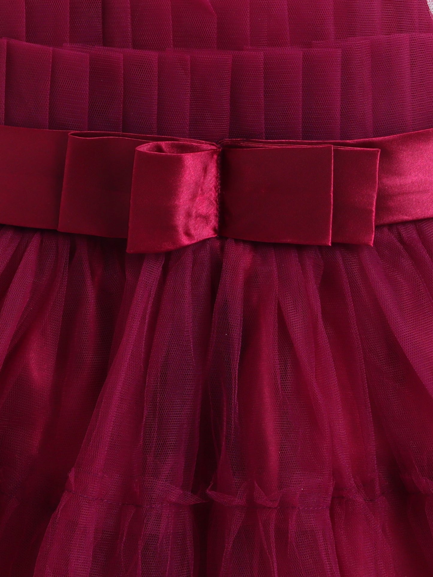 Bow Detailed Flared Dress - Wine