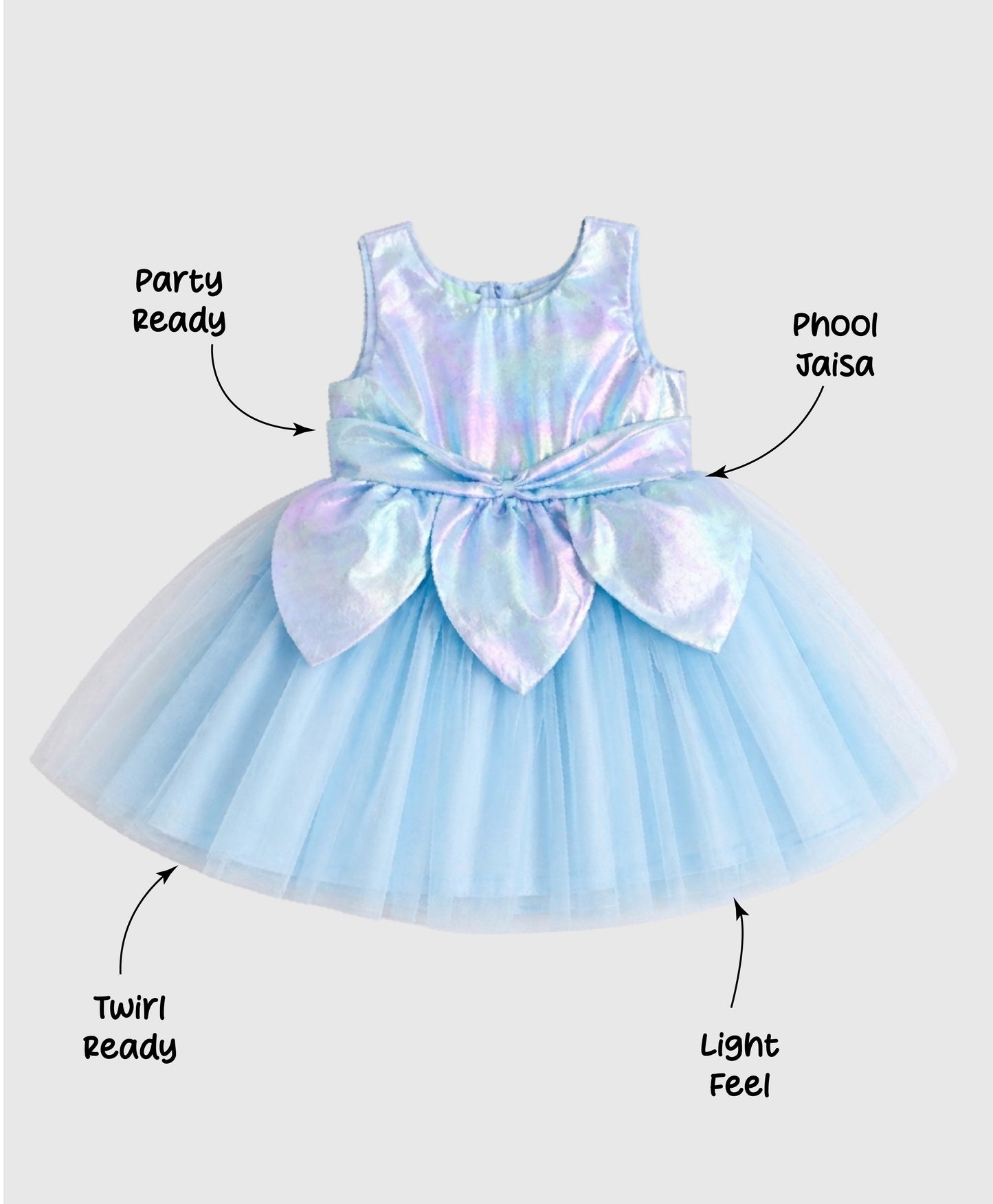 The Magic Wand Woven Sleeveless Solid Fairy Styled Tulle Dress - Blue
