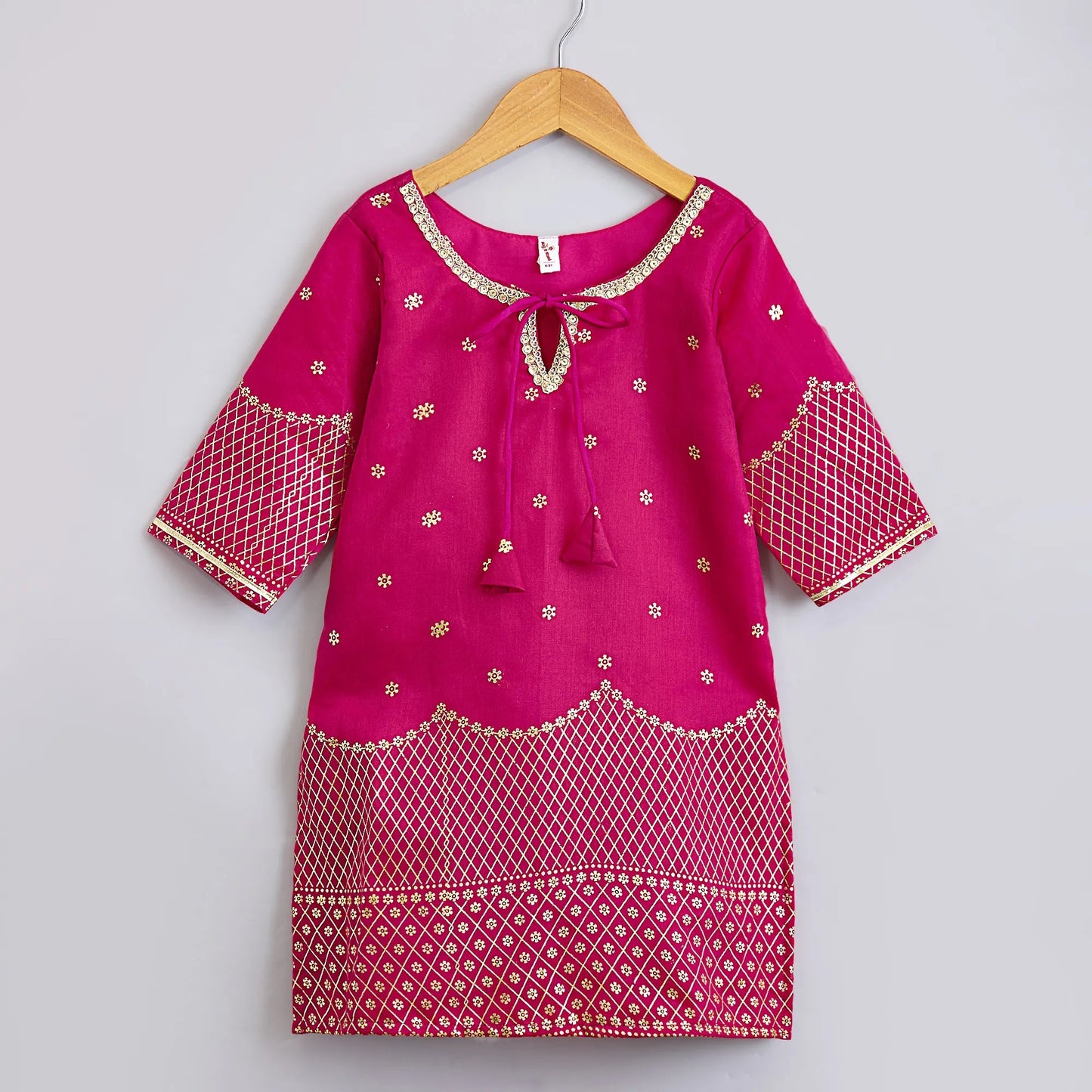 The Magic Wand Woven Lace Embellished Three Fourth Sleeves Kurta Sharara with Dupatta - Fuchsia