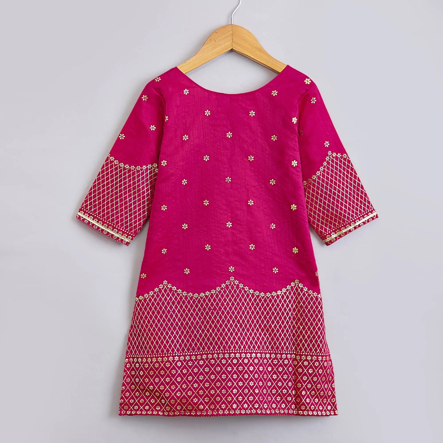 The Magic Wand Woven Lace Embellished Three Fourth Sleeves Kurta Sharara with Dupatta - Fuchsia