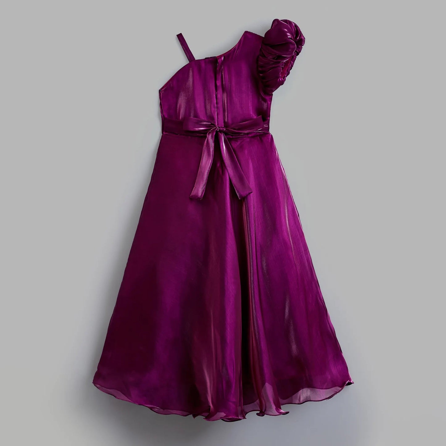 The Magic Wand Organza One Shoulder With Flower Brooch Party Gown - Wine