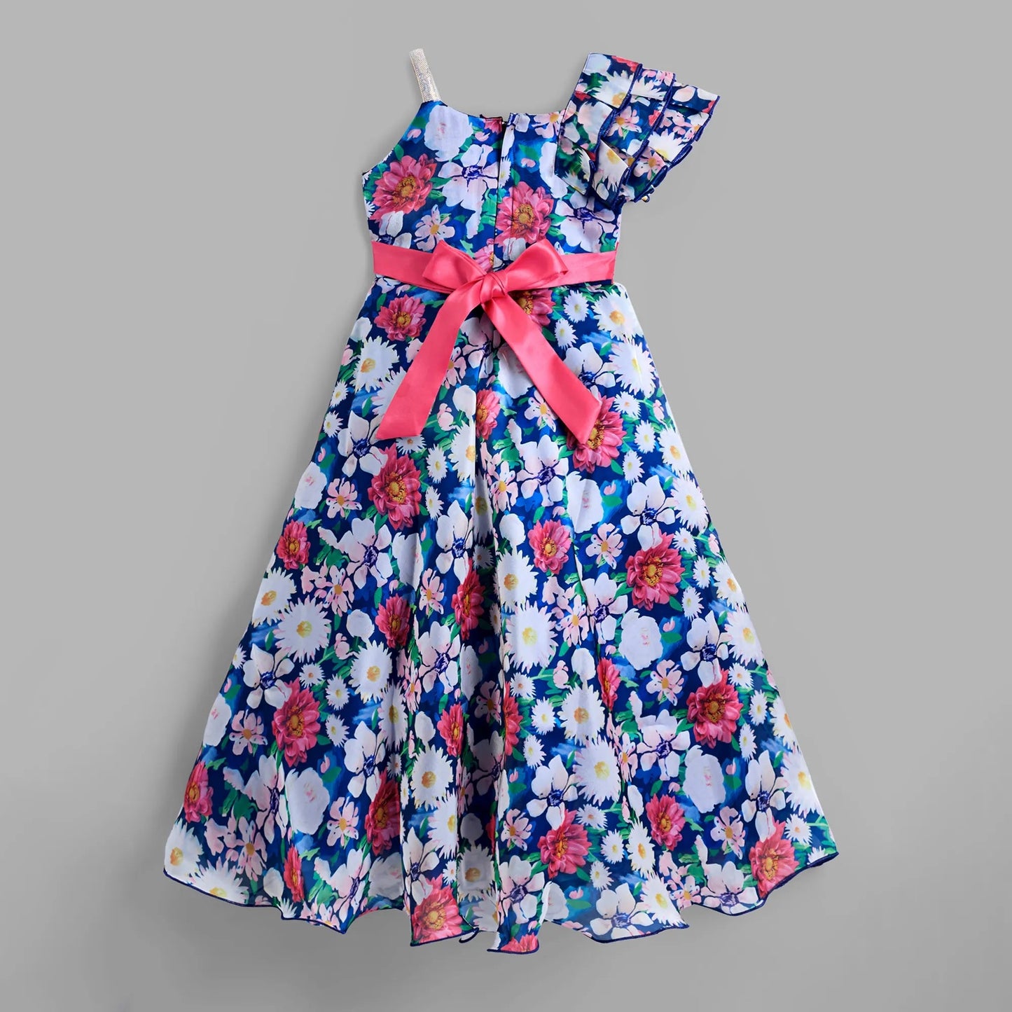 The Magic Wand Organza One Shoulder With Flower Brooch Party Gown - Blue