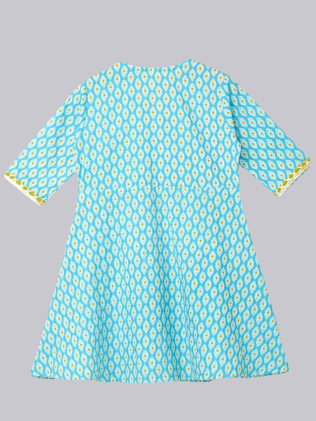 The Magic Wand Girls Ethnic Floral Print 3/4th Sleeves Gota Lace Kurta & Balloon Pant Set-Blue