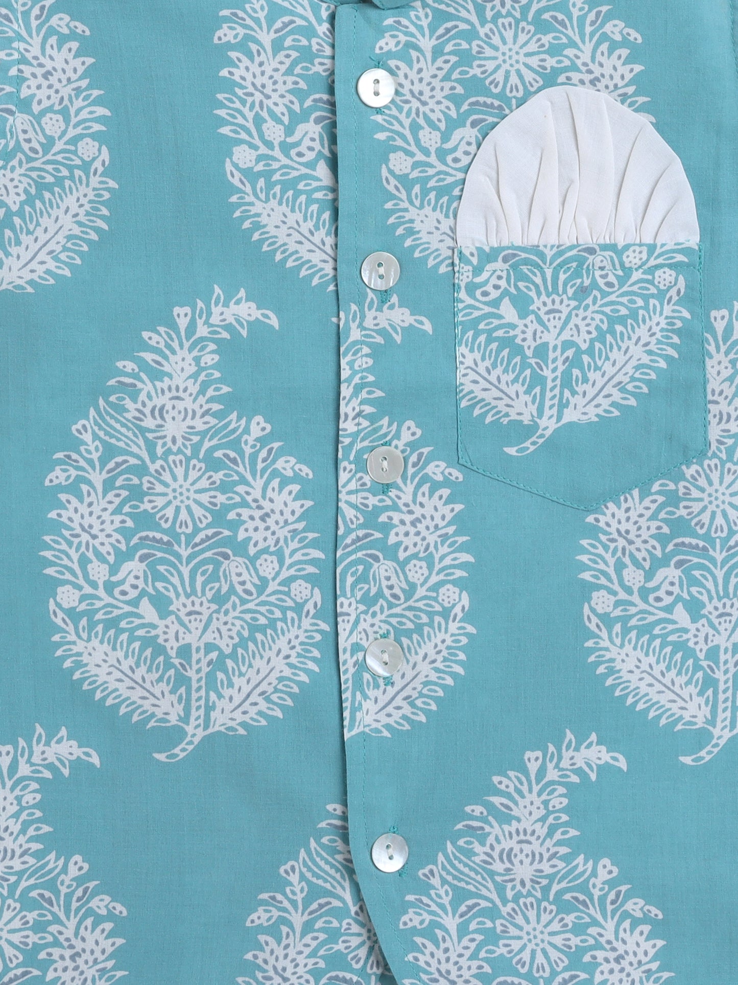 Full Sleeves Floral Print Kurta set with Jacket- Mint