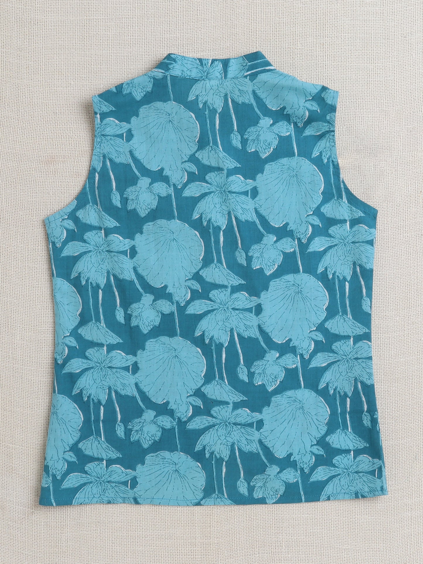 Full Sleeves Floral Print Kurta set with Jacket- Blue