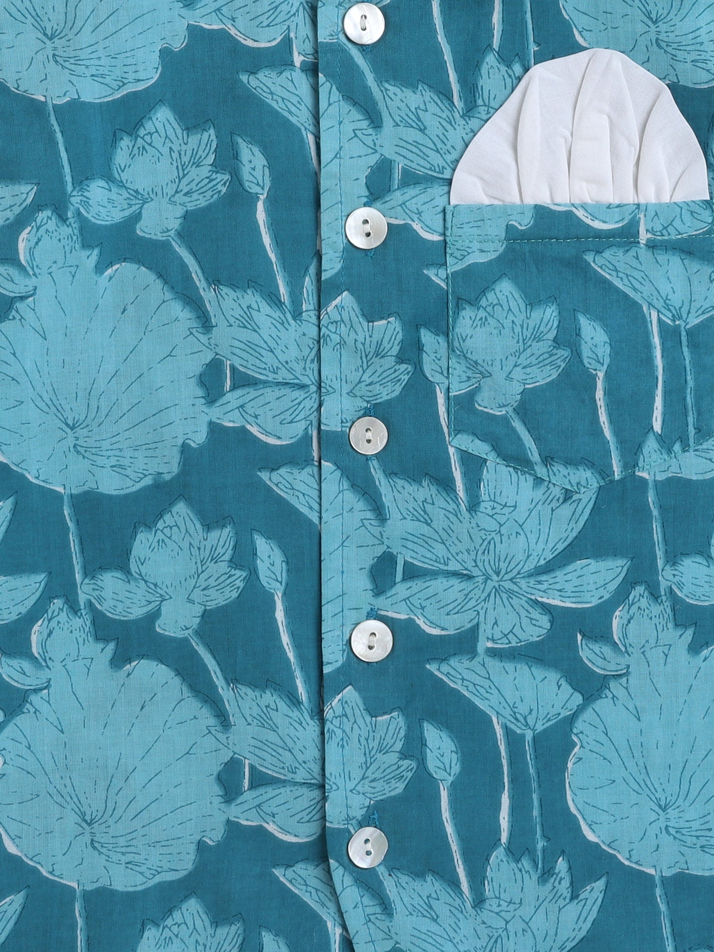 Full Sleeves Floral Print Kurta set with Jacket- Blue