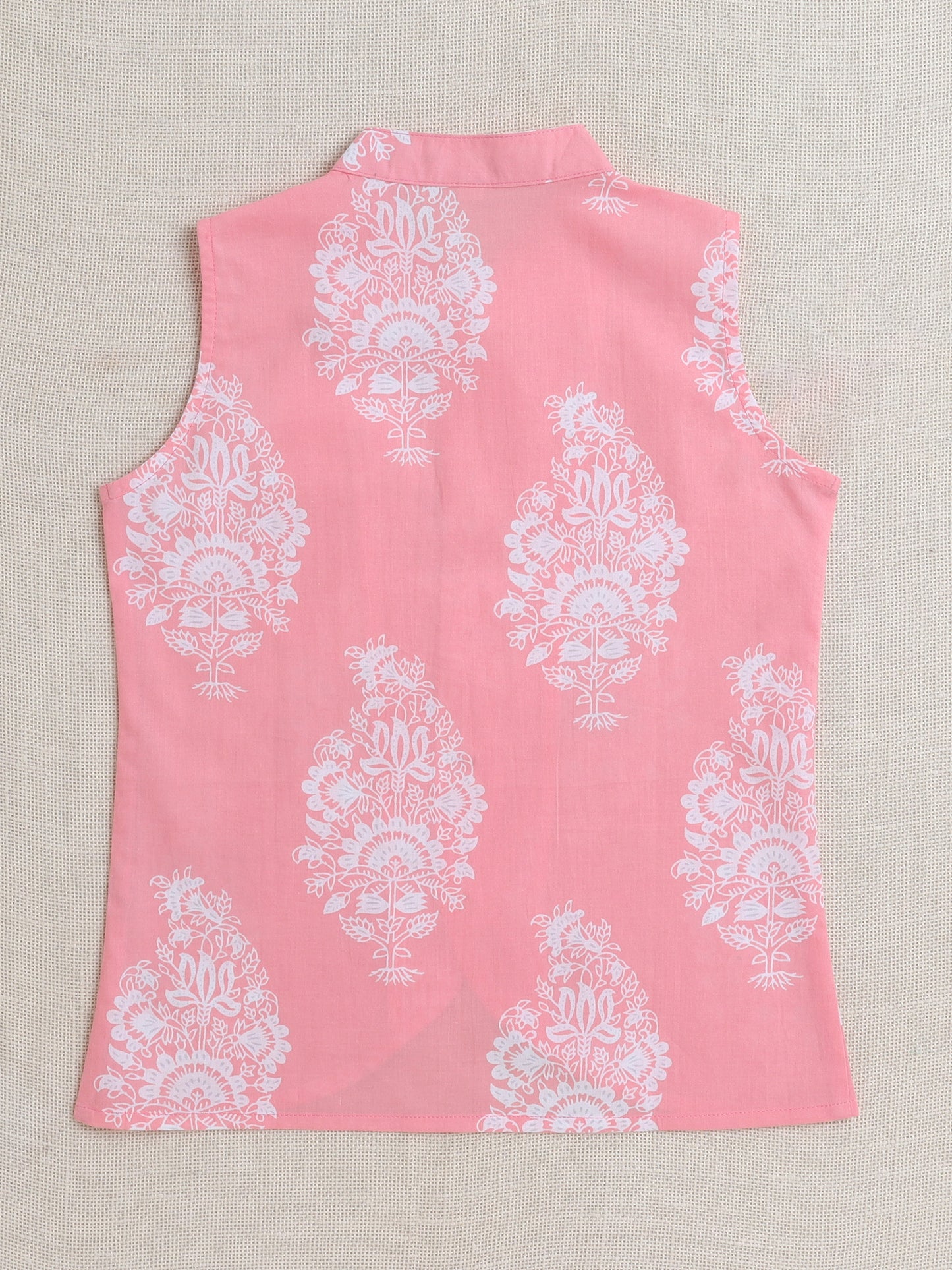 Full Sleeves Floral Print Kurta set with Jacket- Pink