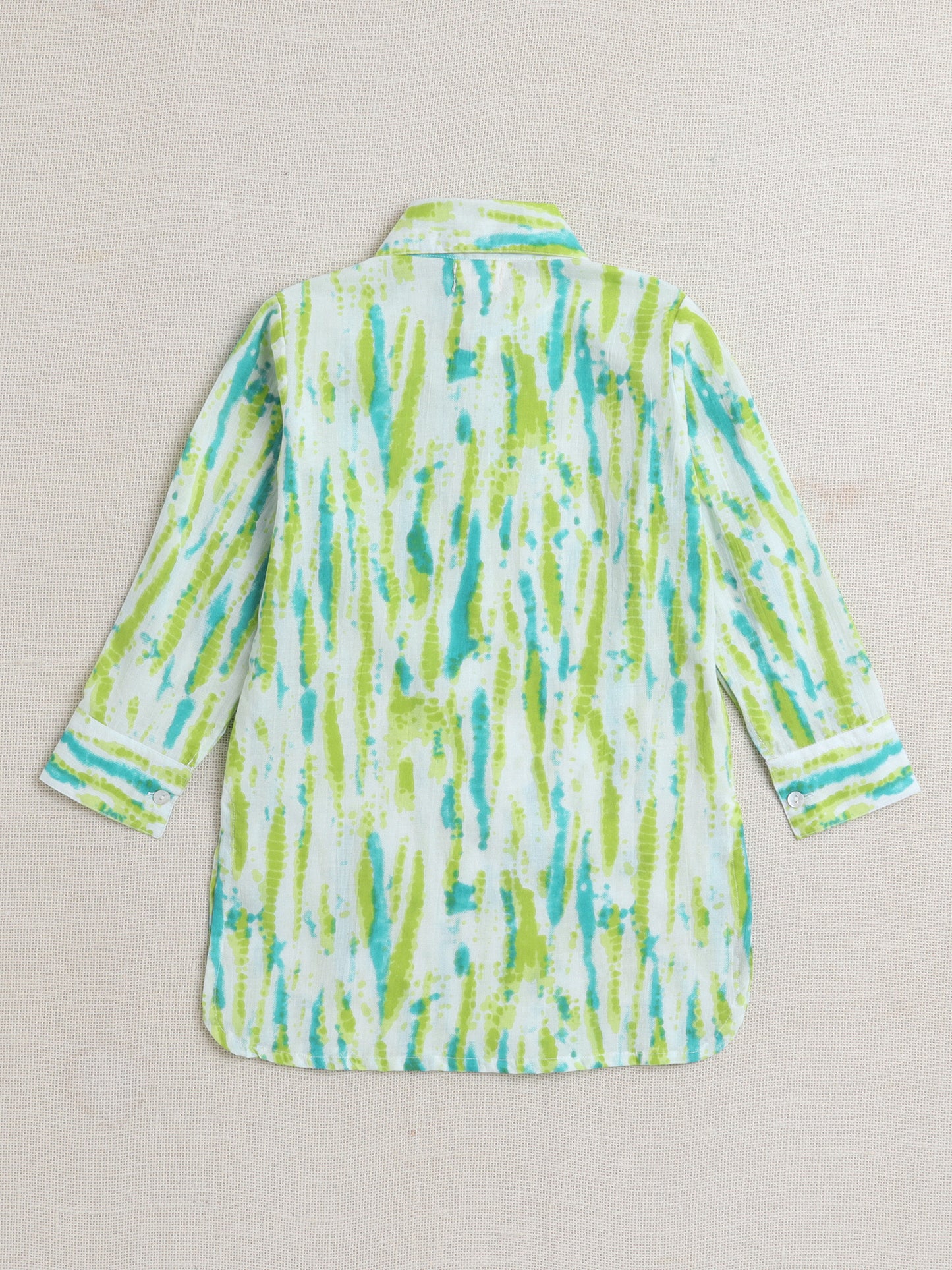 Cotton Full Sleeves Tie Dye Kurta With Pyjama Set - Green