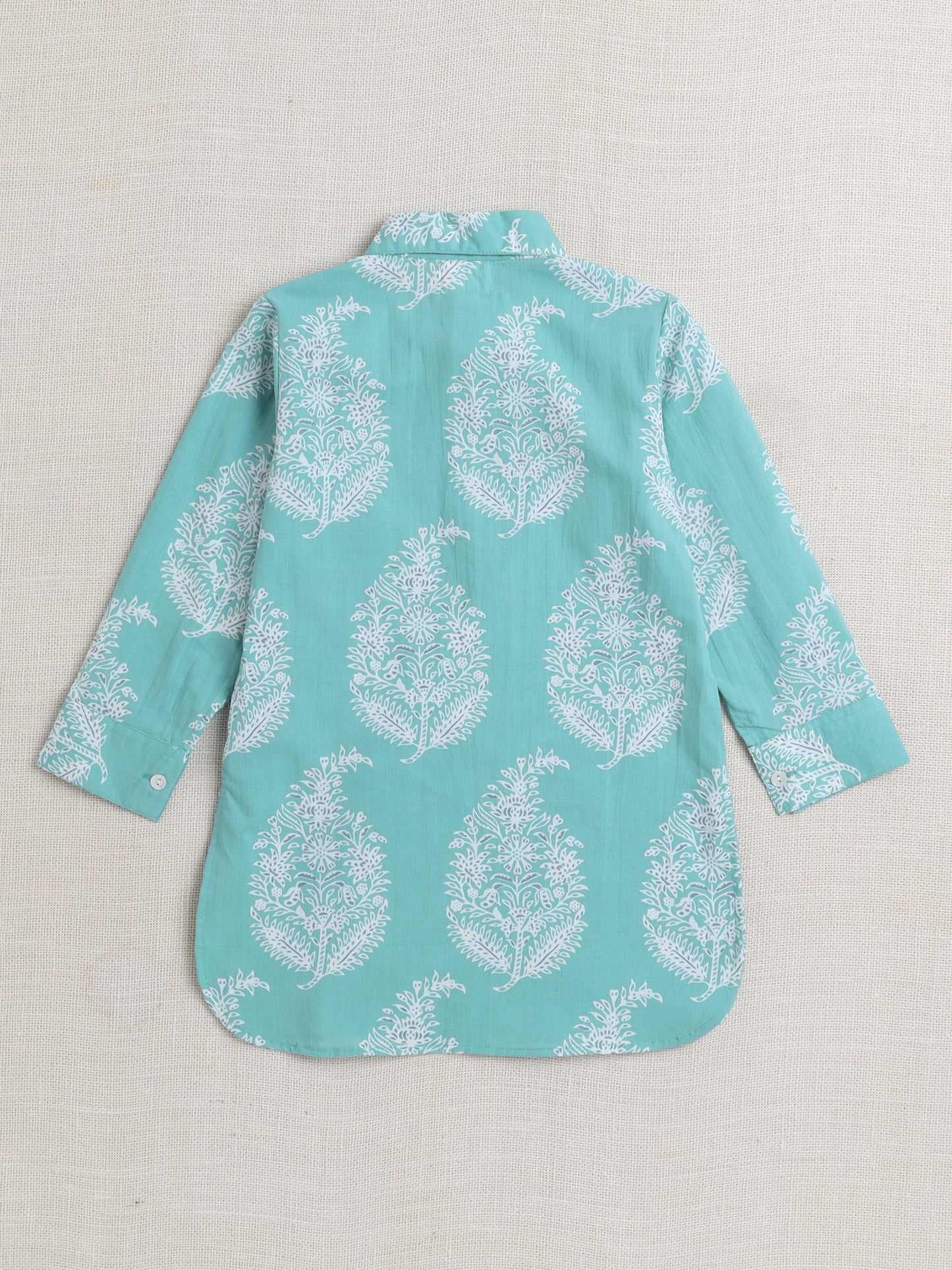 Cotton Full Sleeves Floral Printed Kurta & Pyjama Set - Blue