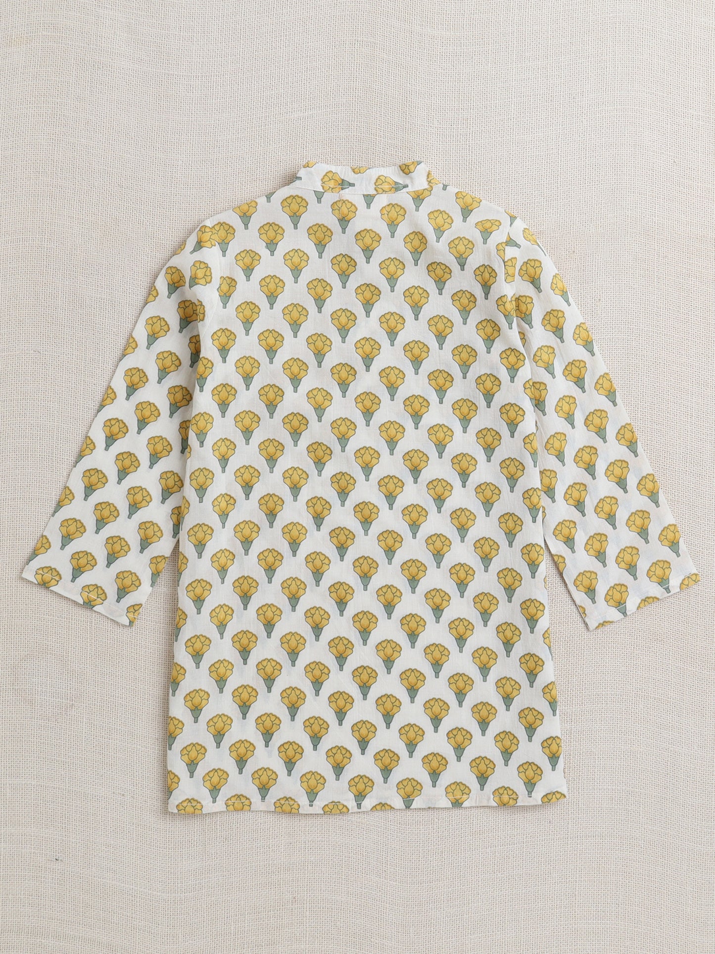 Cotton Full Sleeves Floral Printed Kurta Pyjama With Jacket Set - Yellow