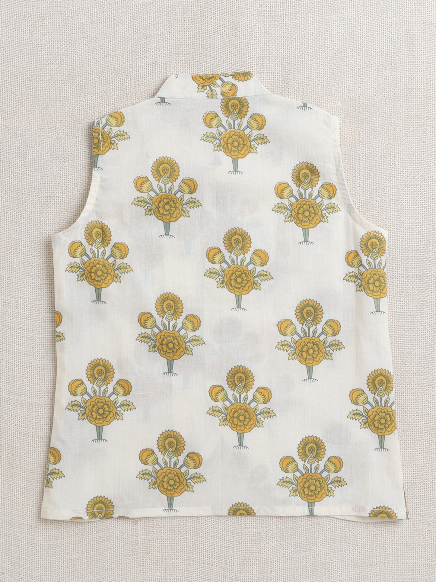 Cotton Full Sleeves Floral Printed Kurta Pyjama With Jacket Set - Yellow