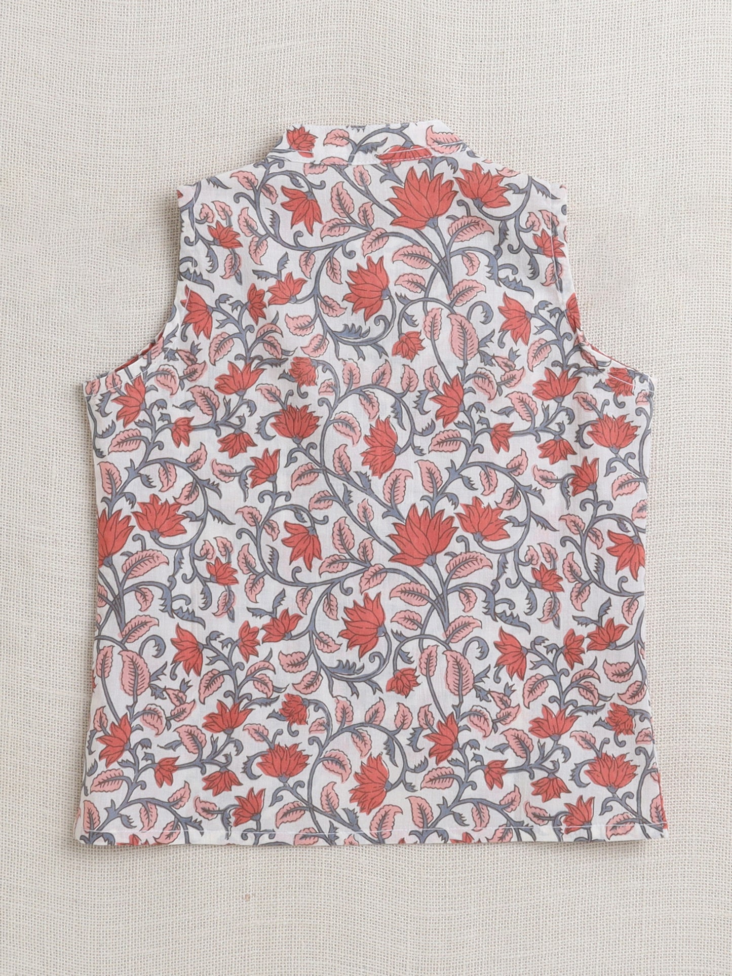 Cotton Full Sleeves Floral Printed Kurta Pyjama With Jacket Set - Coral