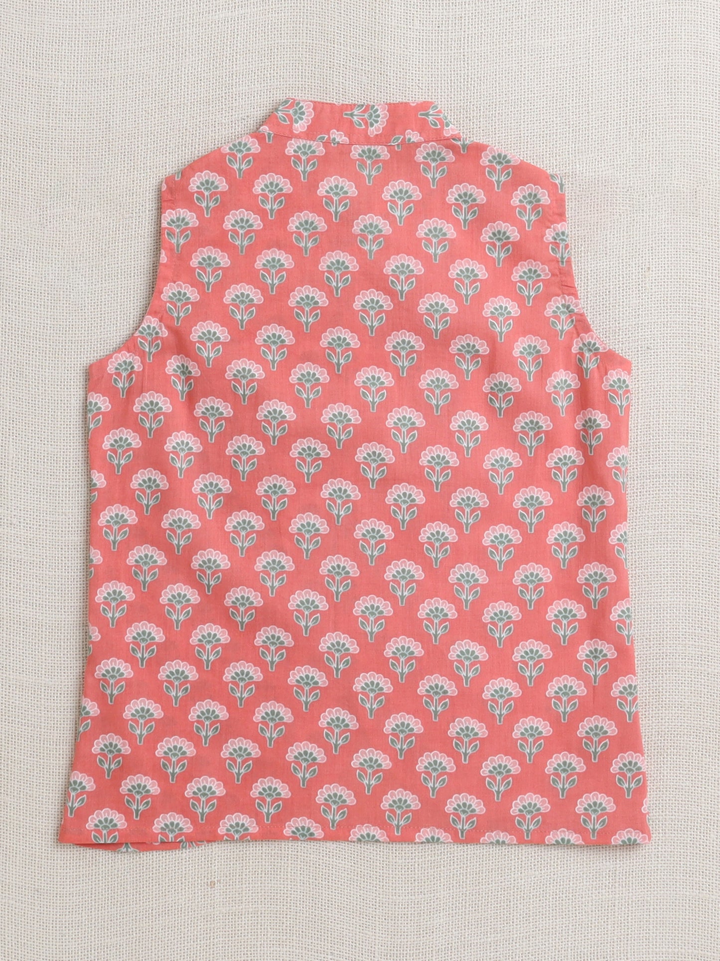 Full Sleeves Floral Printed Kurta Pyjama With Jacket Set - Peach