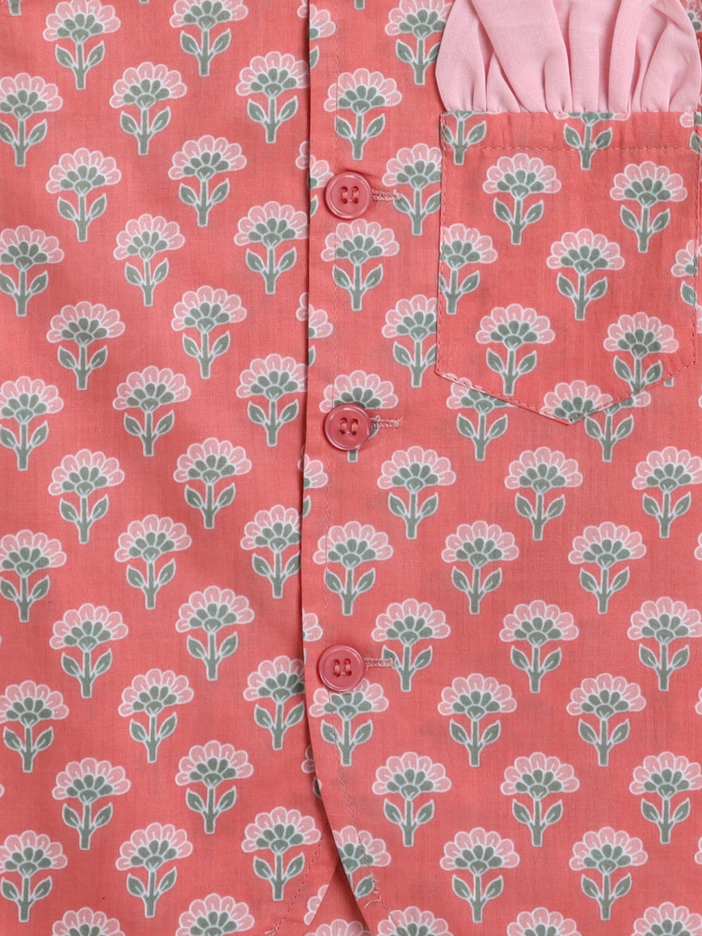 Full Sleeves Floral Printed Kurta Pyjama With Jacket Set - Peach