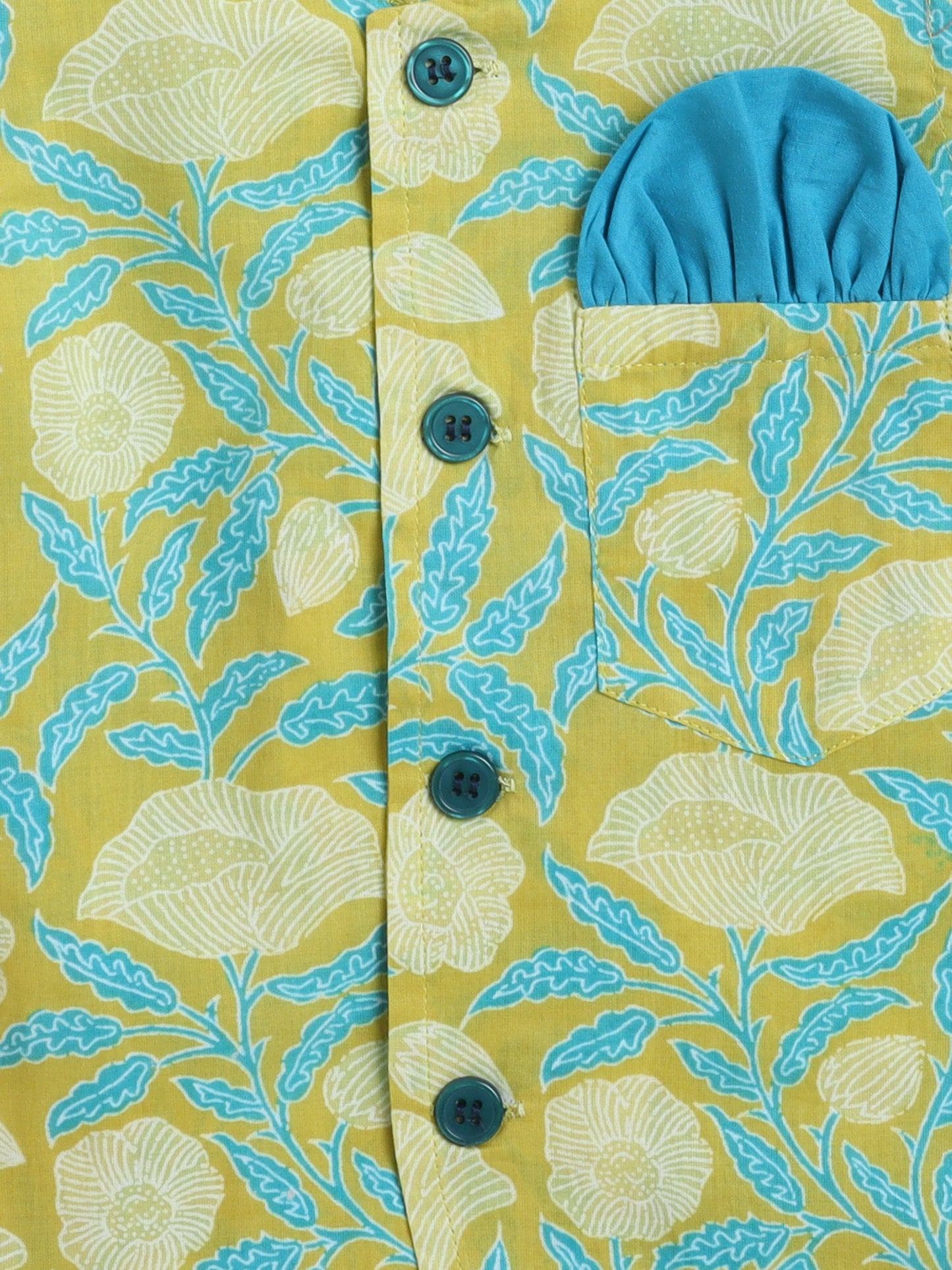 Full Sleeves Floral Printed Kurta Pyjama With Jacket Set - Green