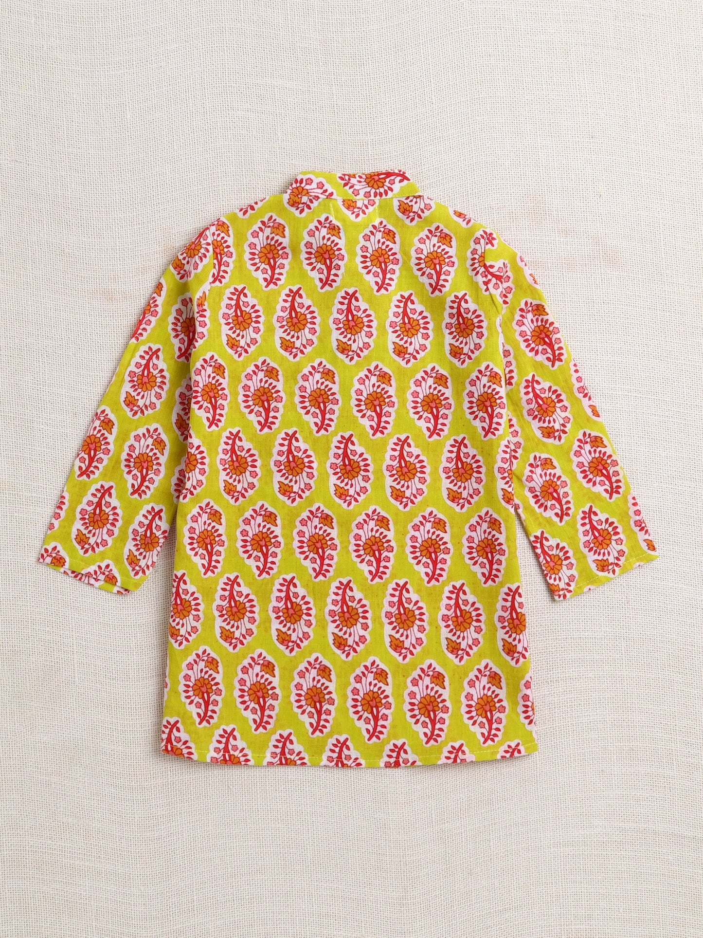 The Magic Wand Cotton Full Sleeve All Over Printed Kurta and Dhoti Set Yellow