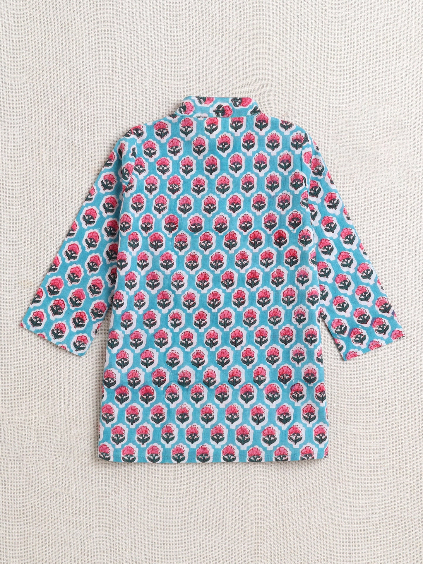 The Magic Wand Cotton Full Sleeve All Over Printed Kurta and Dhoti Set Blue
