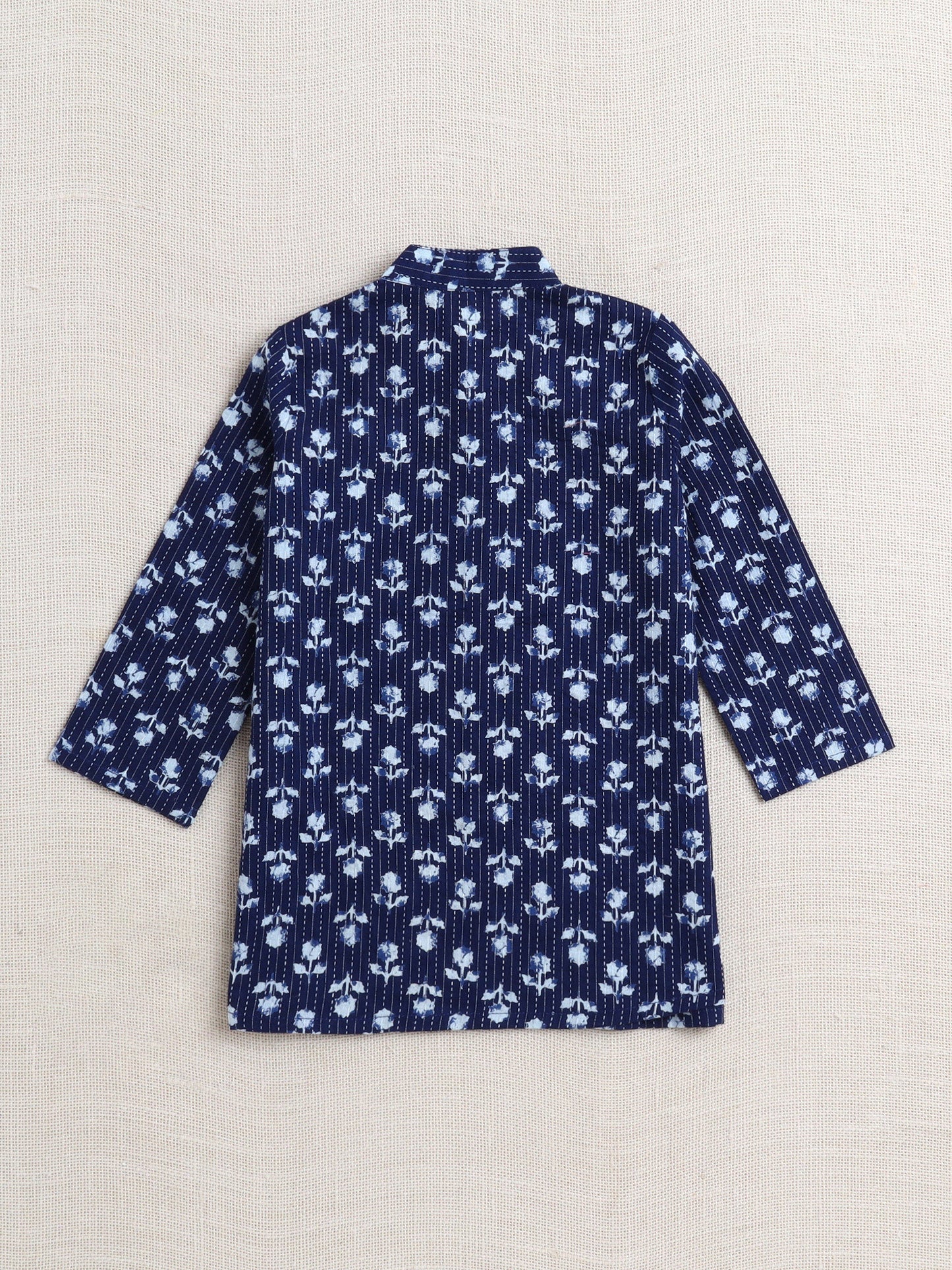 The Magic Wand Cotton Full Sleeve All Over Printed Kurta and Dhoti Set Navy Blue