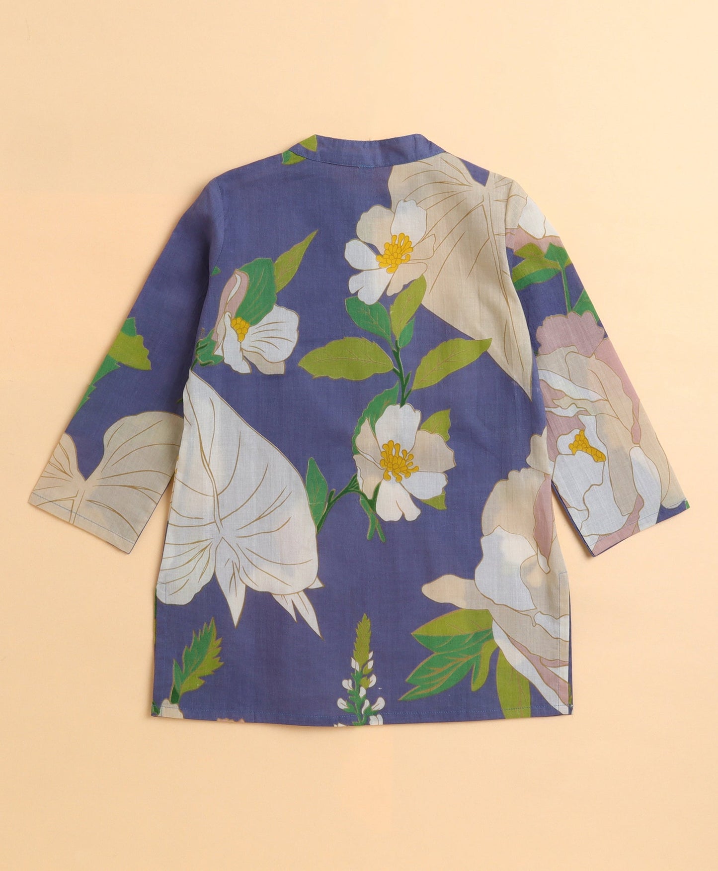 The Magic Wand Cambric Cotton woven Full Sleeves Big Floral Lace Detail Kurta Pyjama Set - Blue