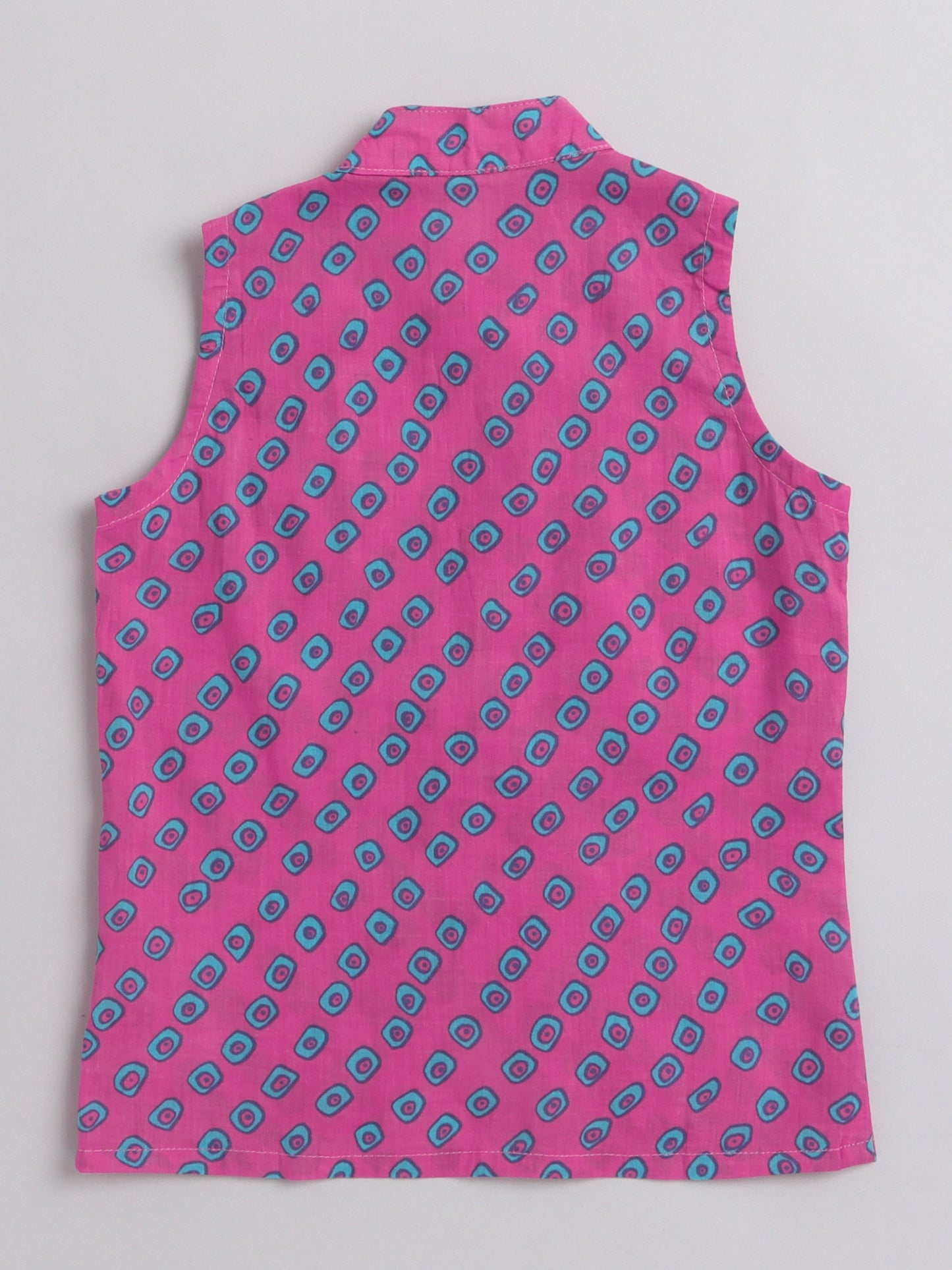 The Magic Wand Bandhani Printed Mandarin Collar Modi Jacket For Boys Pink